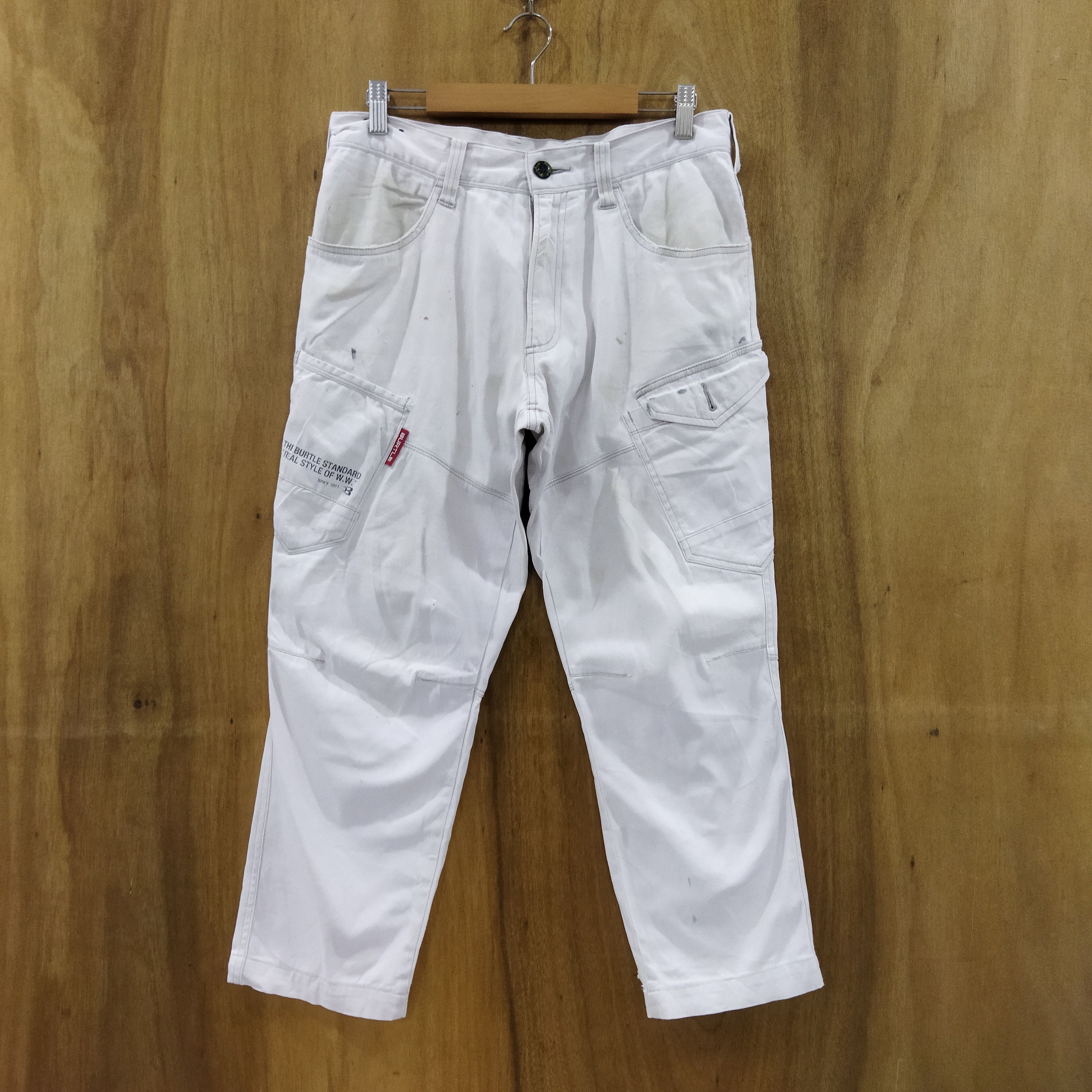 Japanese Brand BURTLE WORK WARE FADED WHITE CARGO PANTS Size US 32 / EU 48 - 1 Thumbnail