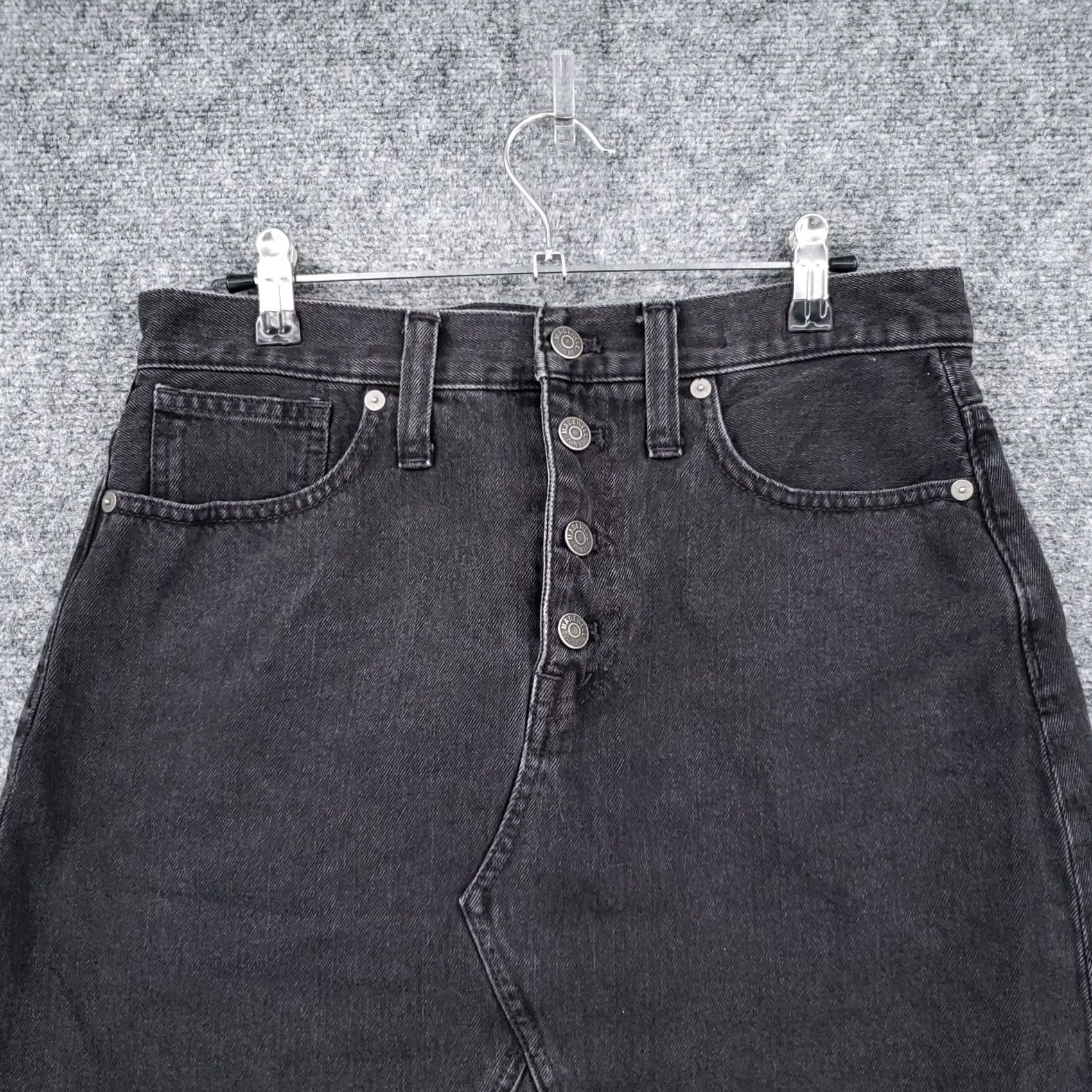 Madewell Madewell Skirt Womens 28 Black Rigid Denim A Line Mini Lunar Wash Button Front Size 28" / US 6 / IT 42 - 3 Thumbnail