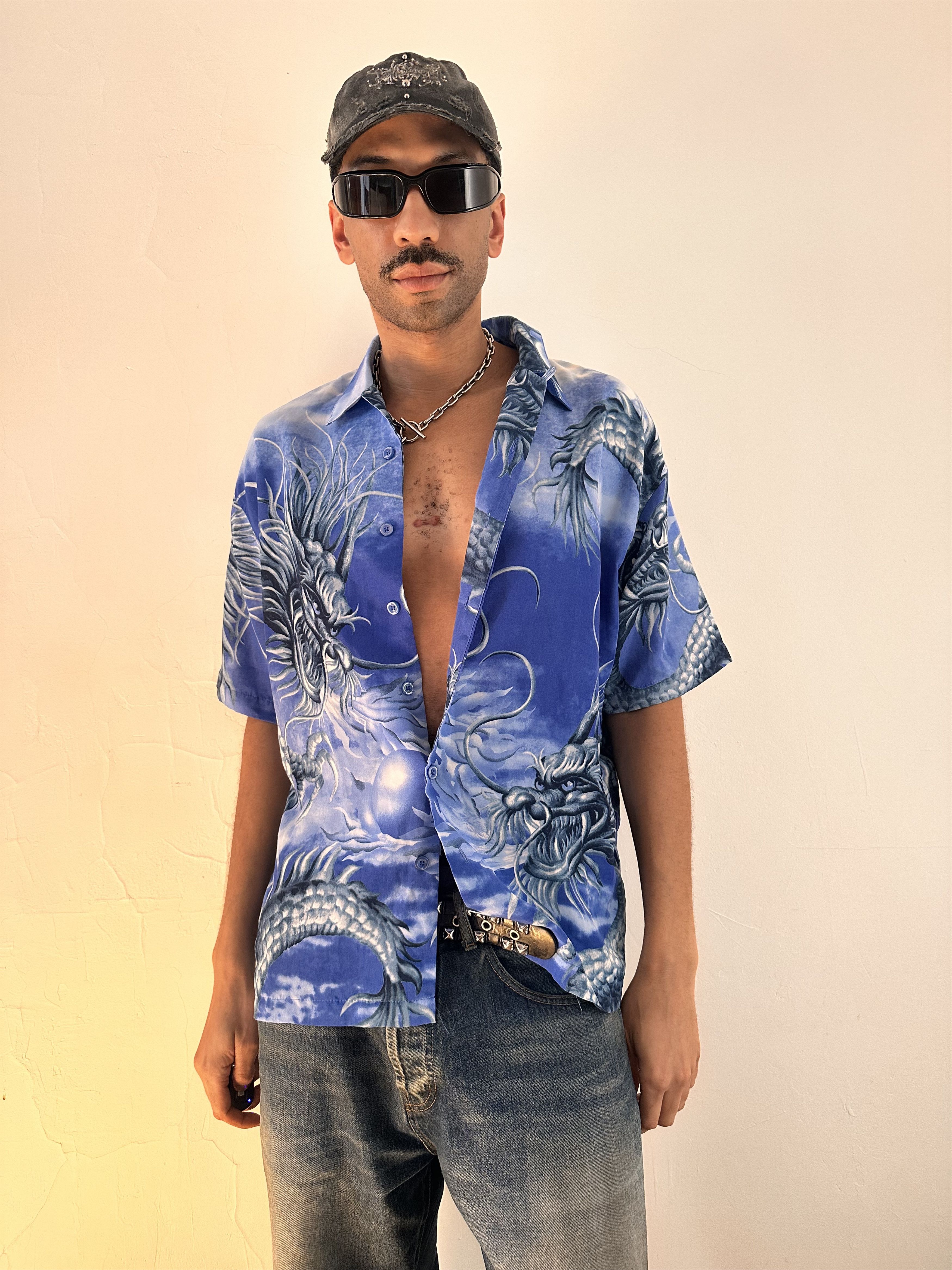 Vintage VINTAGE Y2K NO BOUNDARIES BLUE DRAGON PRINT SHIRT_LARGE Size US L / EU 52-54 / 3 - 2 Thumbnail