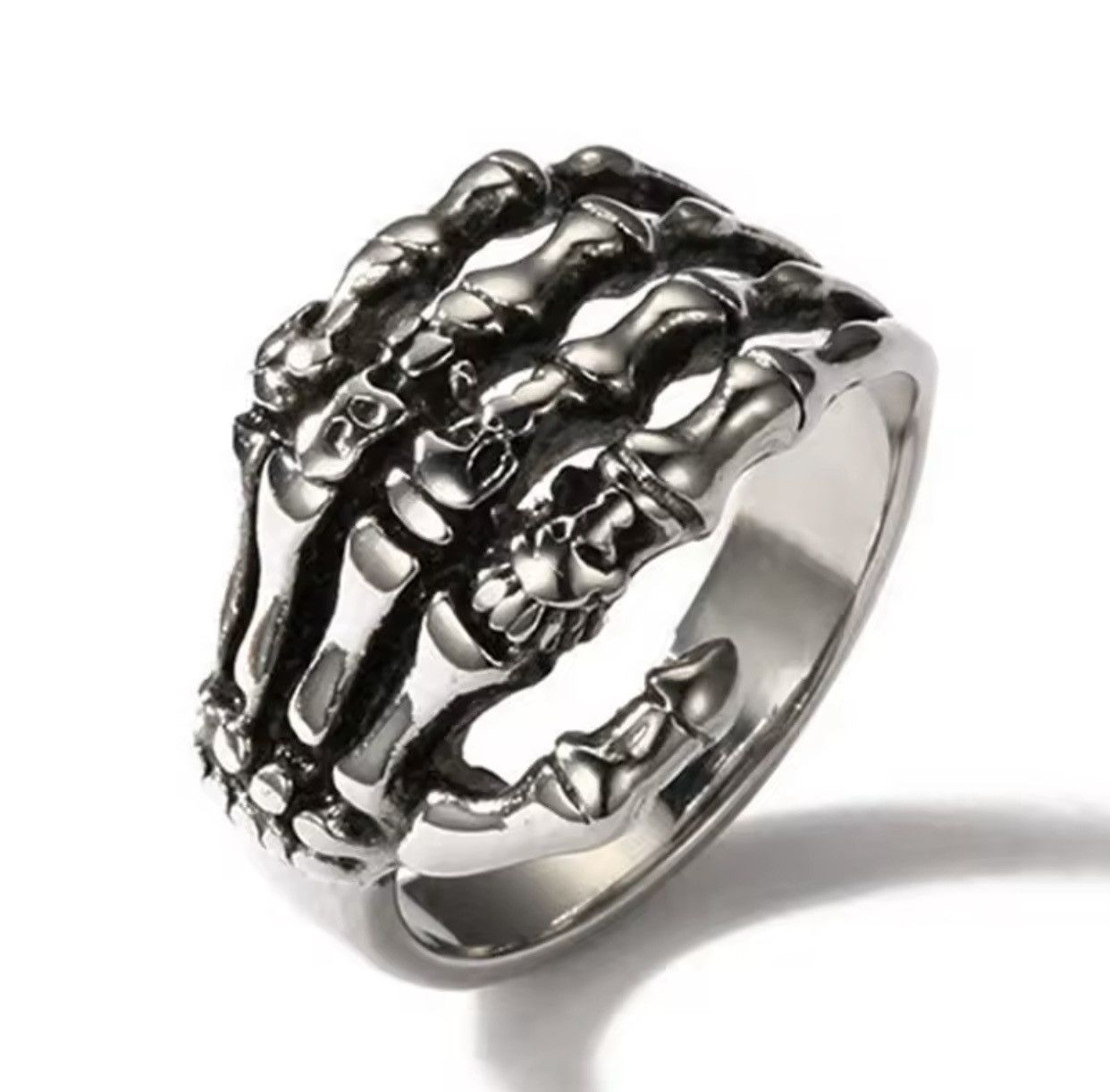 Jewelry × Vintage Silver Gothic Skulls Skeleton punk Hand Ring Size 7 - 13 Size ONE SIZE - 4 Thumbnail