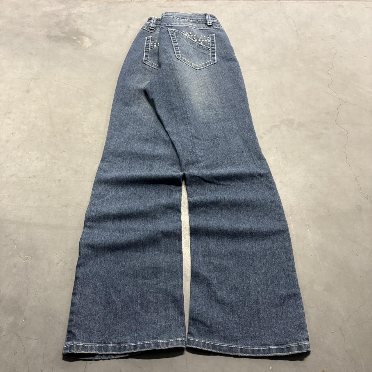 Vintage Crazy Vintage Y2K/2000s Flare Streetwear Style Rhinestone Dark Blue Wash Denim Jeans! Size US 32 / EU 48 - 4 Thumbnail