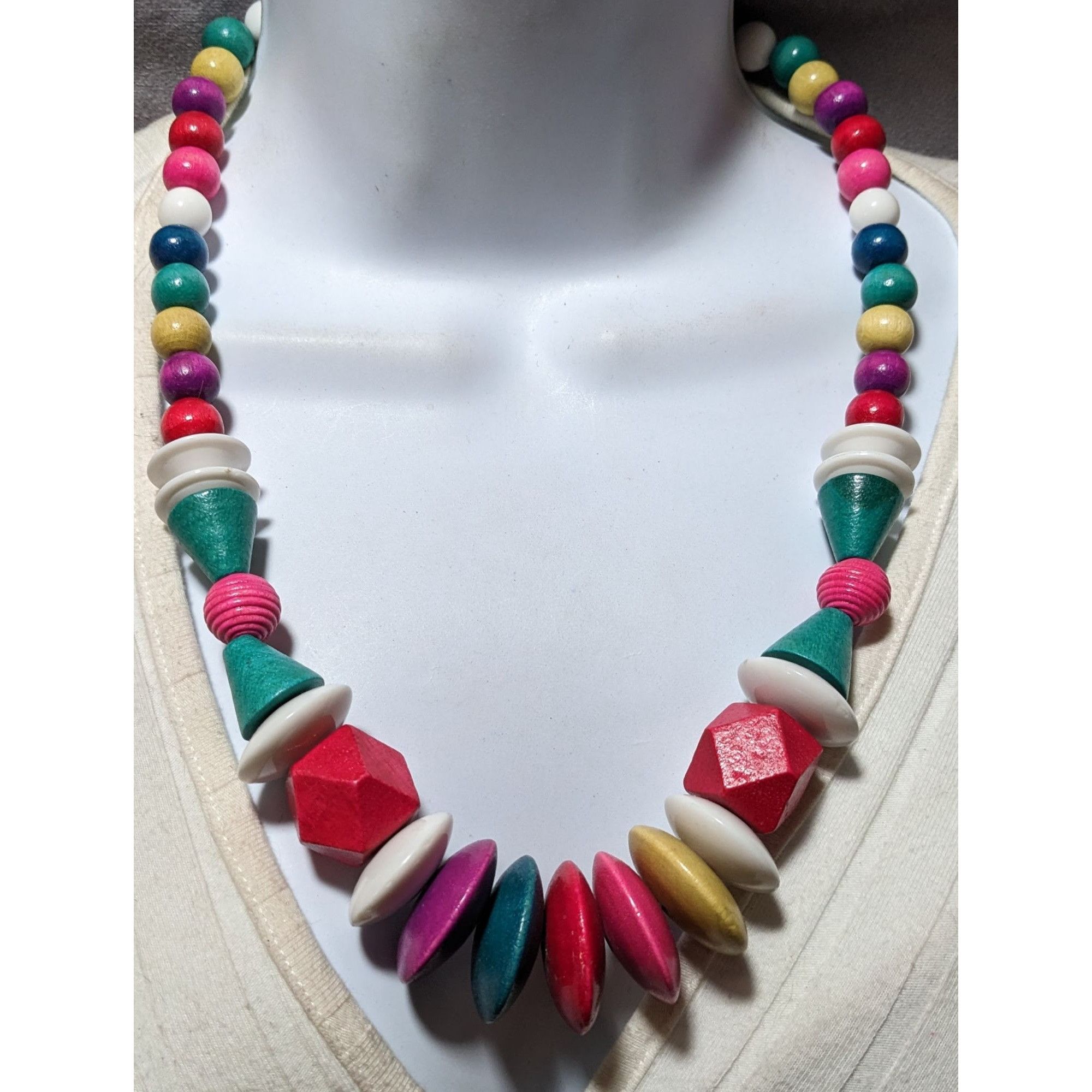 Other Vintage Rainbow Wood Beaded Statement Necklace Size ONE SIZE - 5 Thumbnail