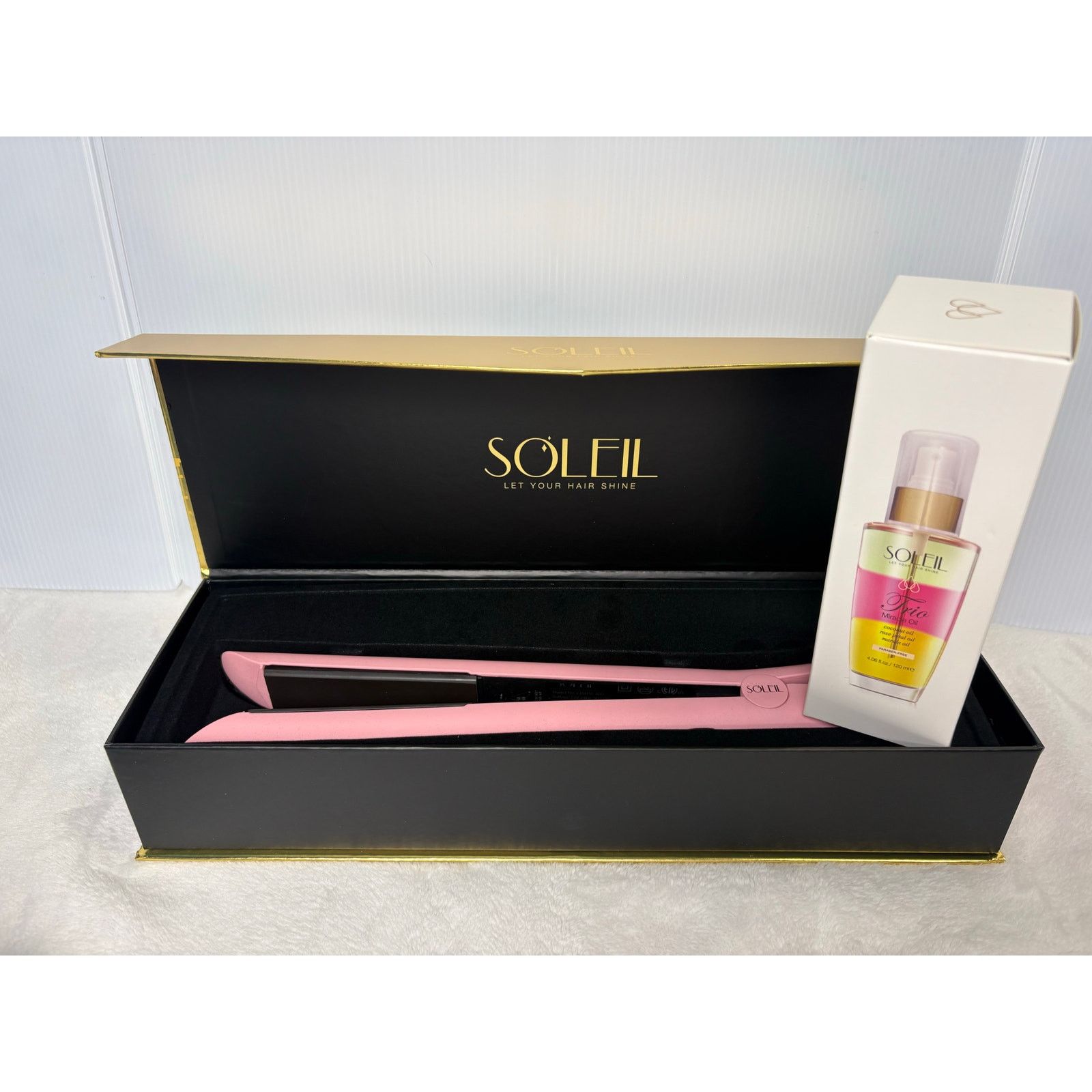 Jewelry Soleil Baby Pink Ceramic Flat Iron, Trio Oil & Holder Bundle Size ONE SIZE - 2 Thumbnail