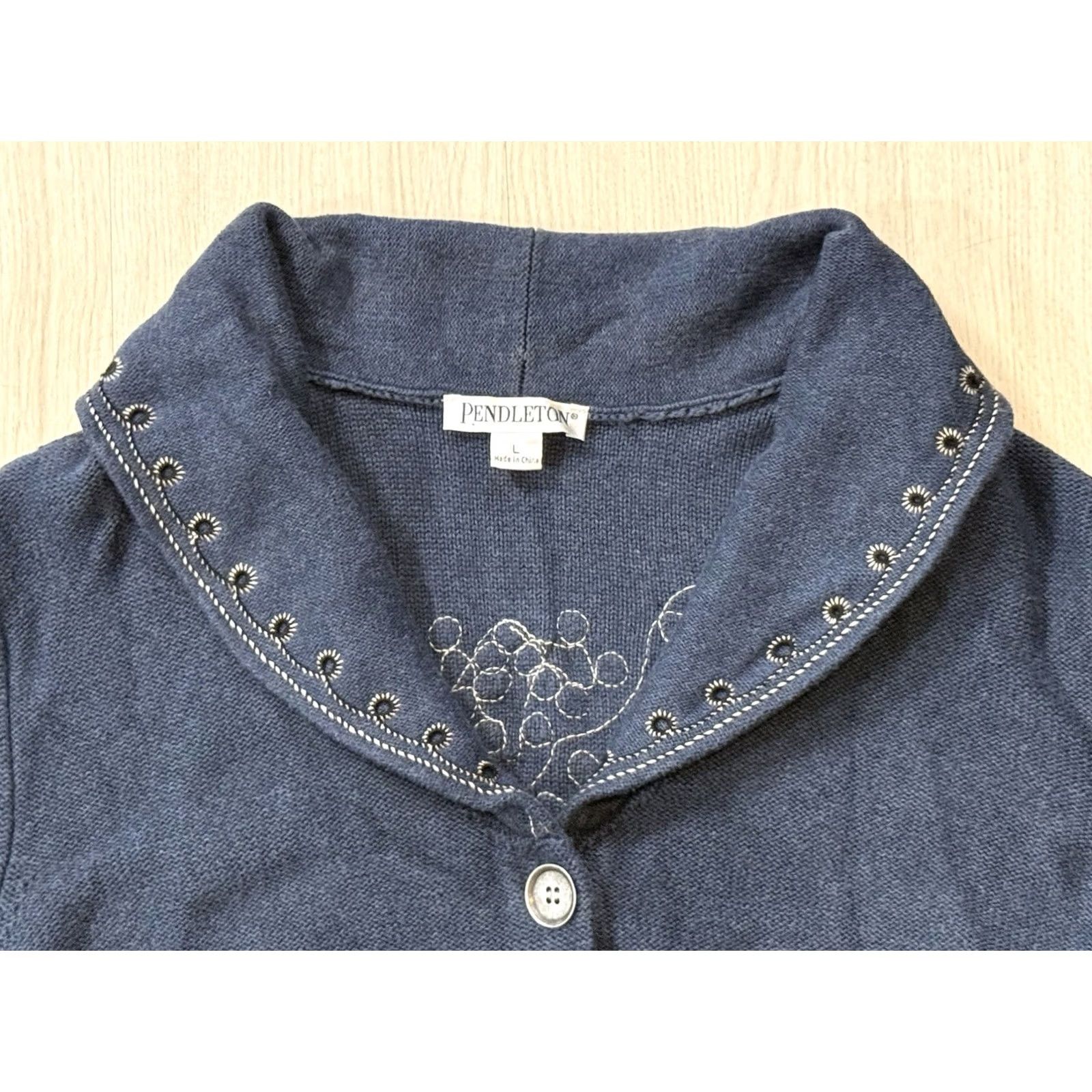 Pendleton Pendleton Women’s Embroidered Shawl Cardigan Sweater L Blue Western Cowboy Size L / US 10 / IT 46 - 3 Thumbnail