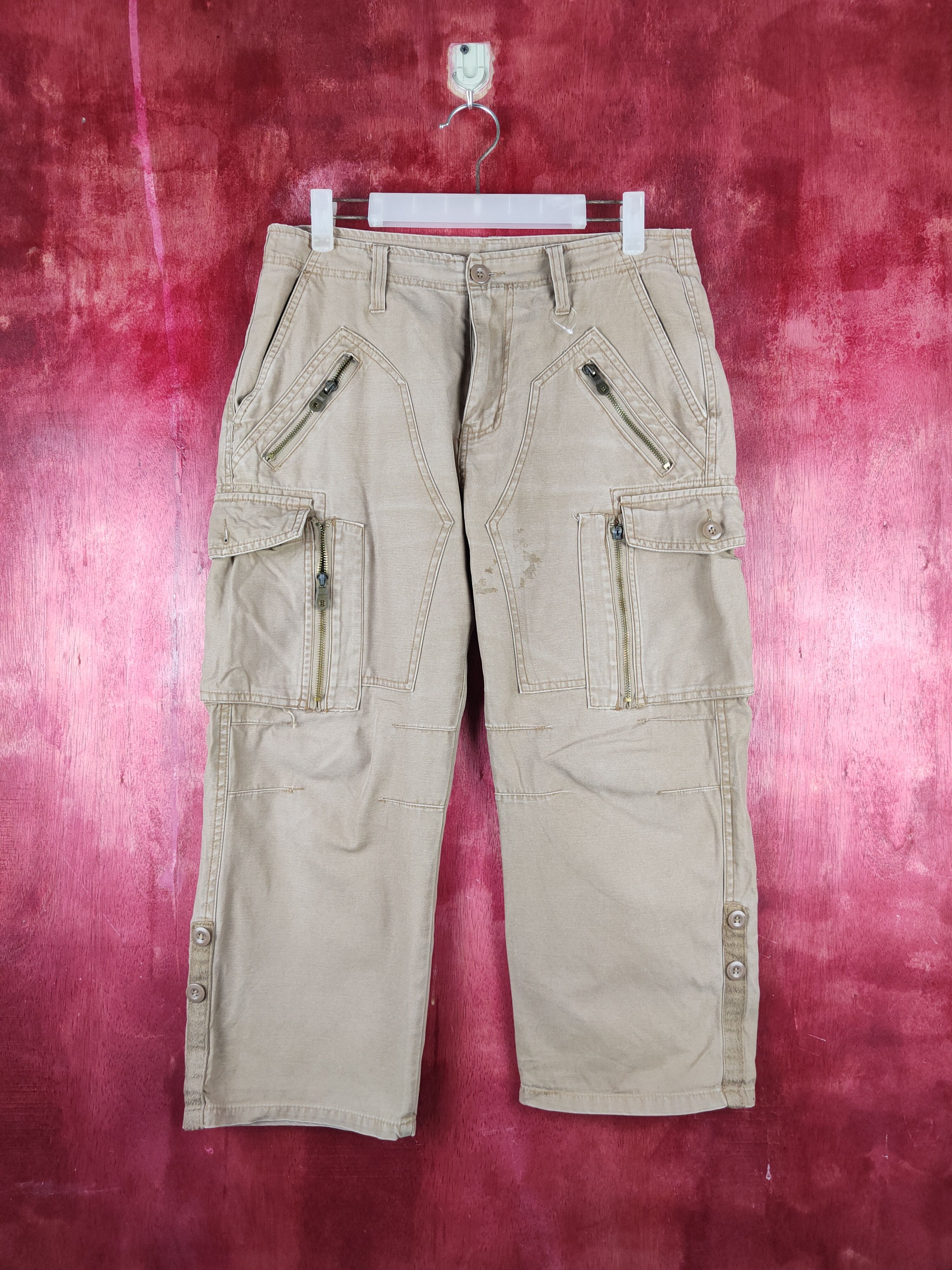 Japanese Brand Six-Star Beige Multipocket Tactical Cargo Pants #S1258 Size US 31 - 1 Thumbnail