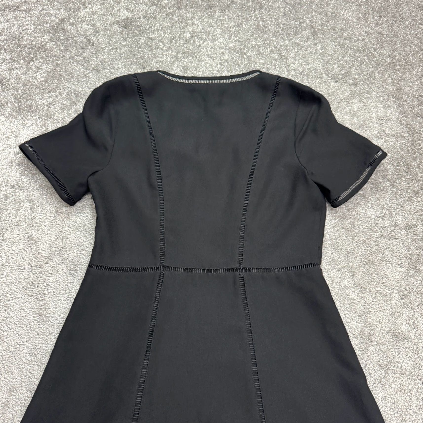 Banana Republic Dress Womens 6 Tall Black Midi Fit & Flare Ladder Stitch  Classic