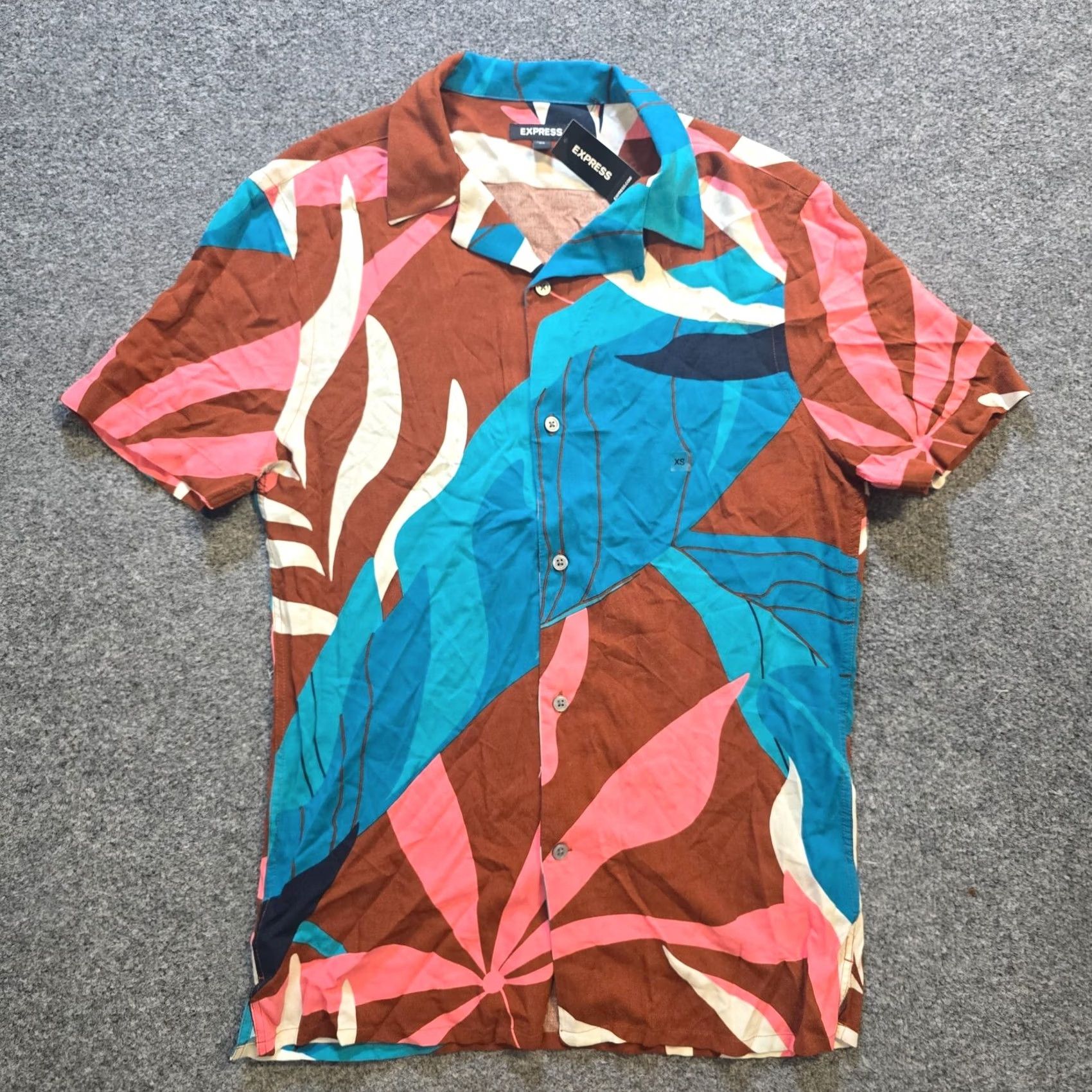 Express Express Top Womens XS Blue Brown Floral Tropical Button Casual Shirt Size XS / US 0-2 / IT 36-38 - 2 Thumbnail