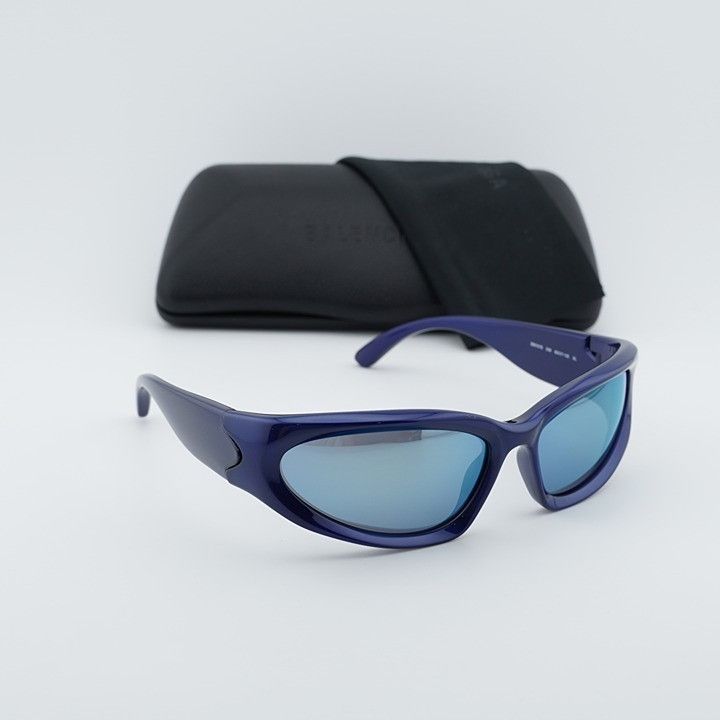 Balenciaga Balenciaga BB0157S 009 Sport Sunglasses Blue Geometric Frame Size ONE SIZE - 1 Thumbnail