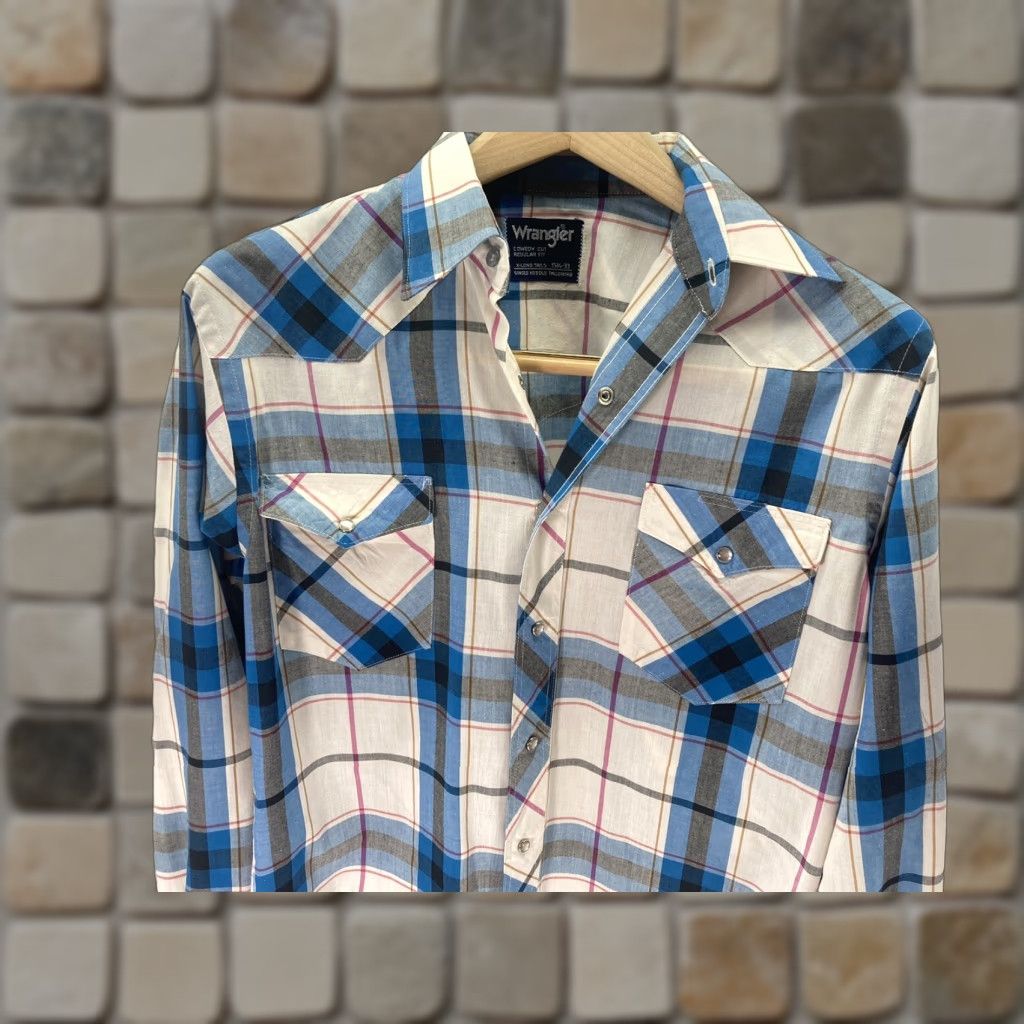 Wrangler VINTAGE Wrangler Pearl Snap Shirt Men M Blue Pink Plaid Long Sleeve Western Size US M / EU 48-50 / 2 - 1 Thumbnail