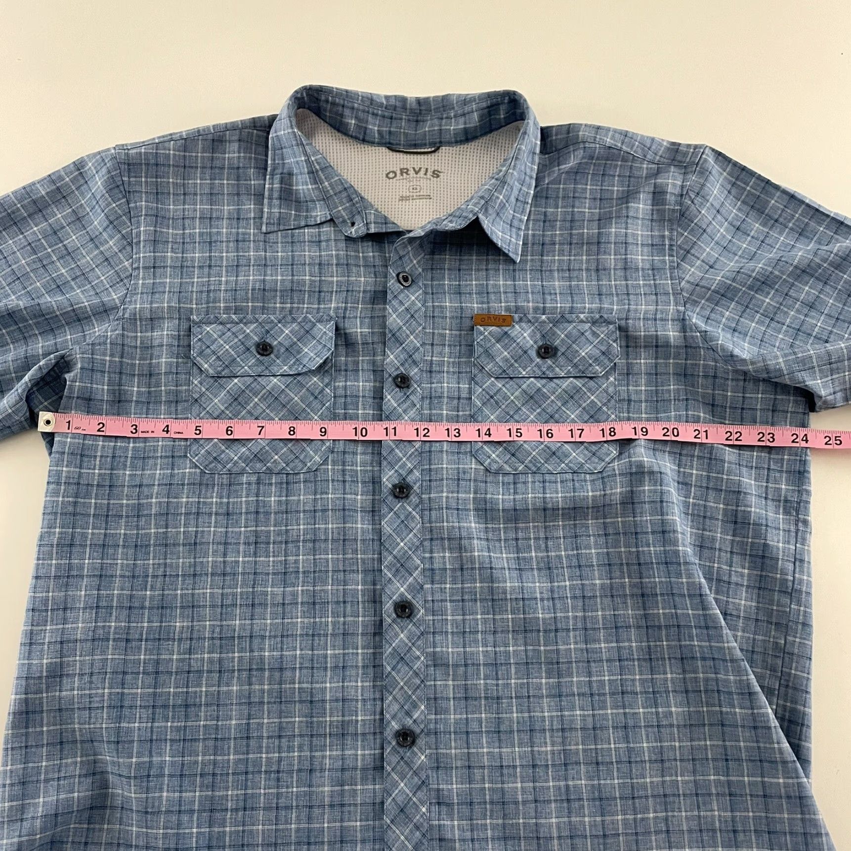 Orvis Orvis Plaid Short Sleeve Button-Up Shirt XL Blue Polyester Men Size US XL / EU 56 / 4 - 5 Thumbnail