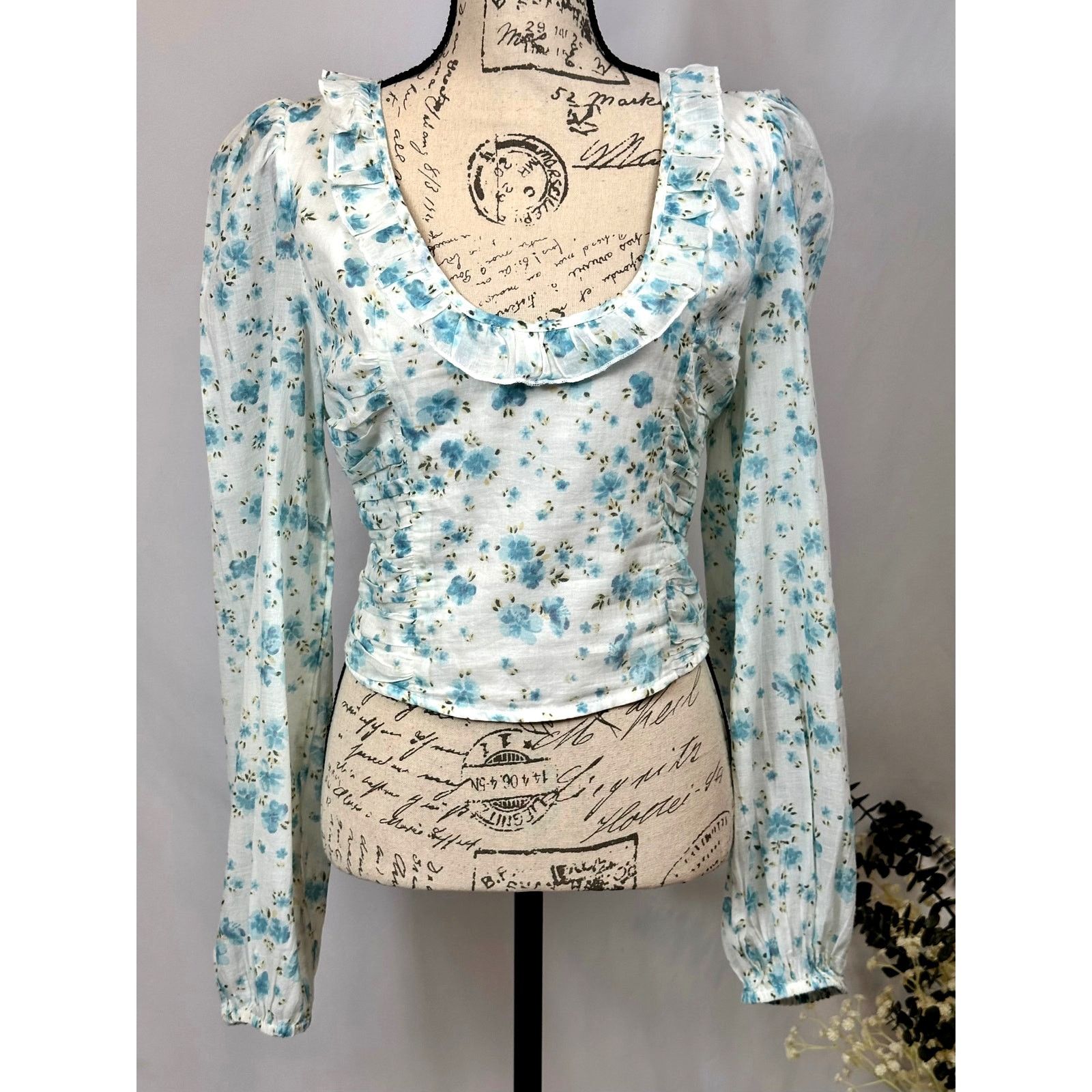 Free People Free People Another Life Top White Combo Blue Floral Print L Size L / US 10 / IT 46 - 8 Thumbnail