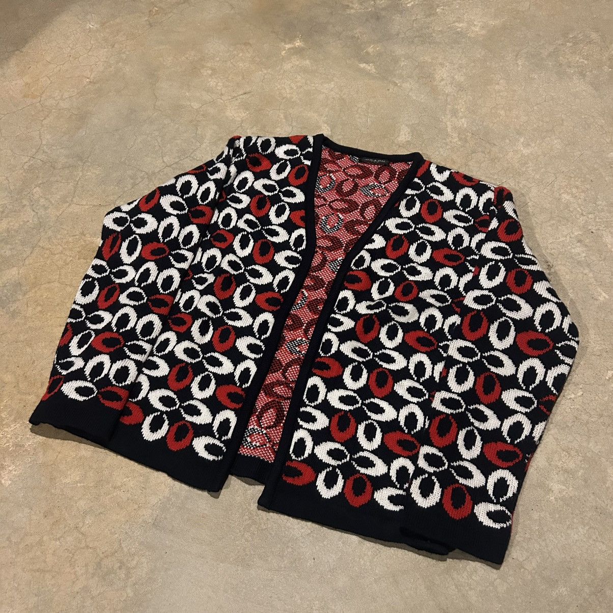 Coach × Vintage Crazy Vintage 90s Coach Jacquard Monogram Knit Cardigan Size US S / EU 44-46 / 1 - 2 Thumbnail