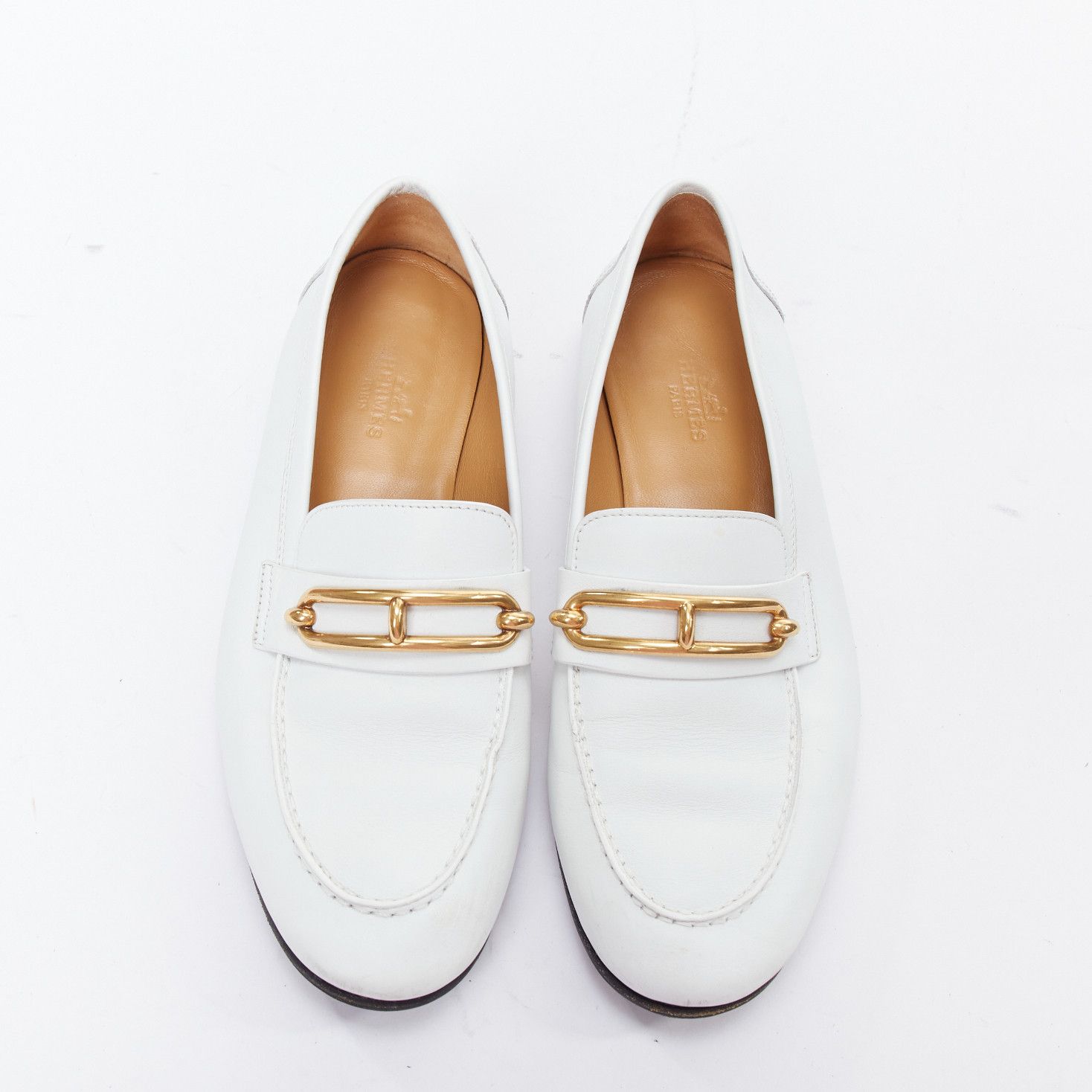 Hermes HERMES Colette white goat leather gold plated Roulis buckle loafers EU37 Size US 7 / IT 37 - 1 Thumbnail