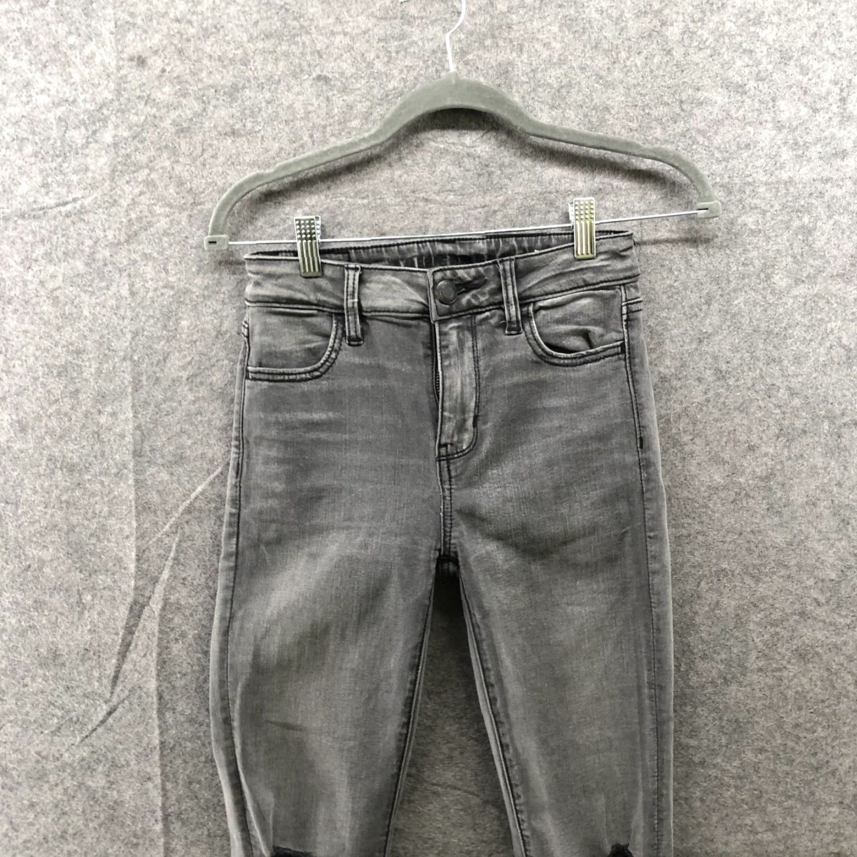 American Eagle Outfitters American Ealge Hi-Rise Jegging Womens Size 0 Ripped Knee Super Stretch Gray Jeans Size 25" / US 0 / IT 36 - 3 Thumbnail