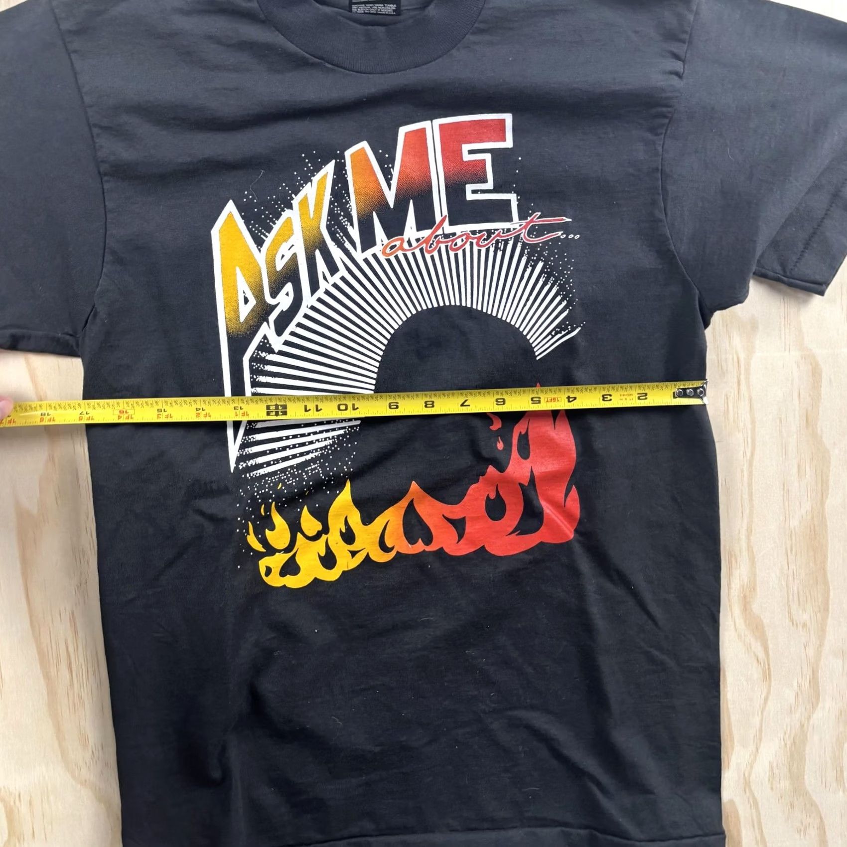 Fruit Of The Loom VINTAGE Fruit Of The Loom Mens Medium Black Ask Me Flames Single Stitch Tee Size US M / EU 48-50 / 2 - 4 Thumbnail