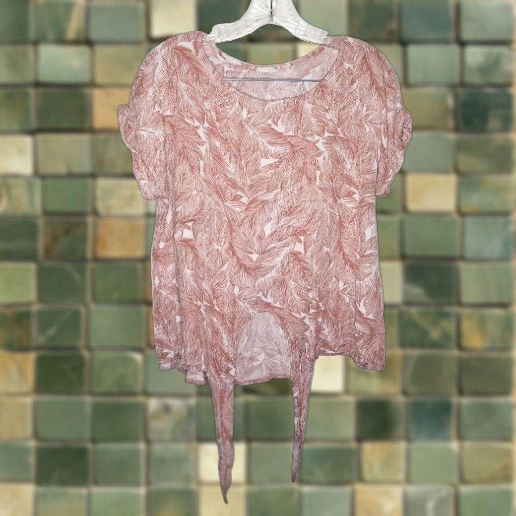 Vintage Bohme Womens Floral Tie Front Blouse Short Sleeve Large Brown Size L / US 10 / IT 46 - 1 Thumbnail