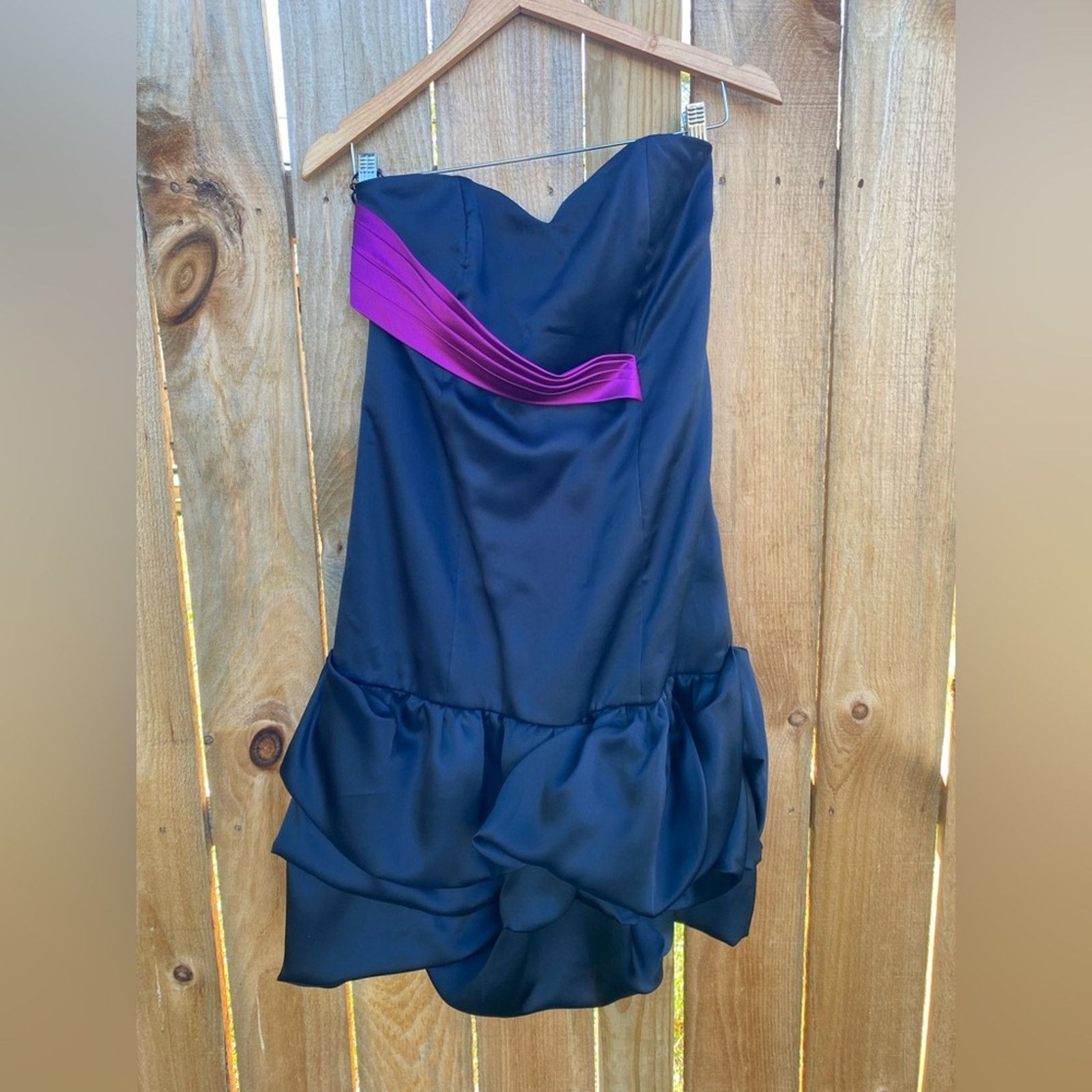 Vintage VTG y2k strapless navy blue satin dress purple mini bubble Size S / US 4 / IT 40 - 1 Thumbnail