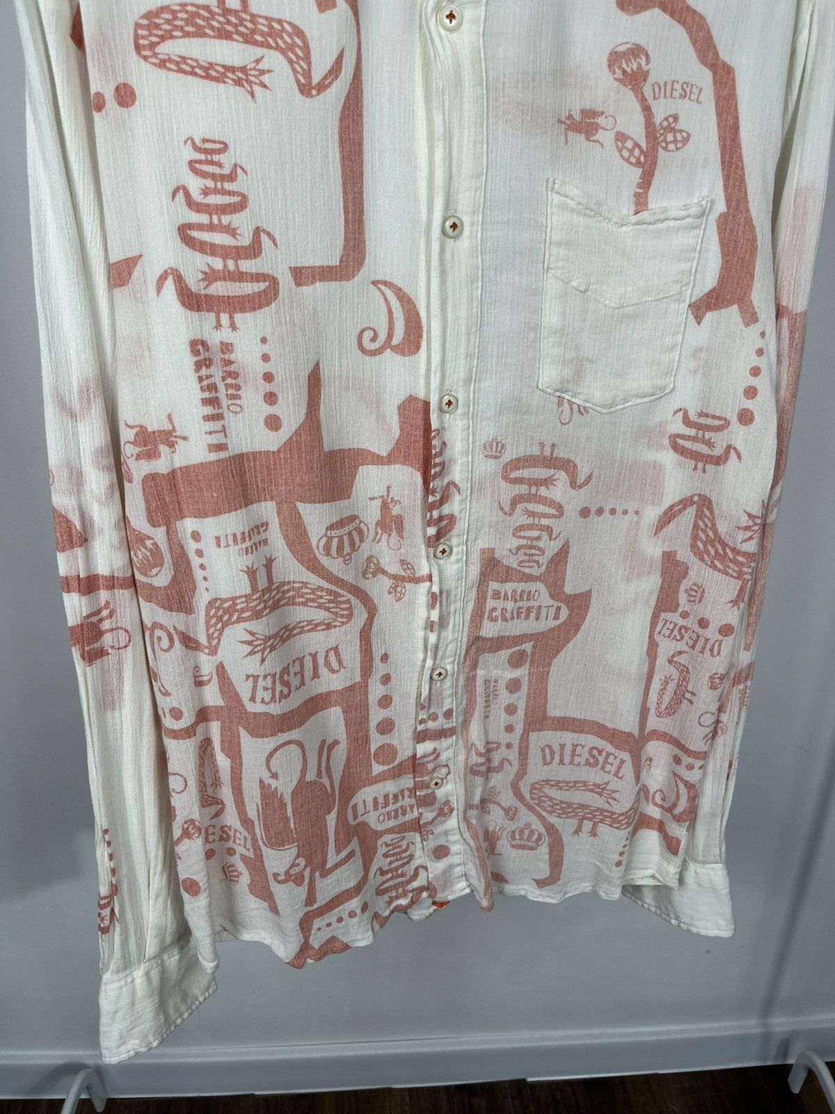 Diesel Diesel Lightweight Cotton Graphic Shirt White Pink Size L Size US L / EU 52-54 / 3 - 3 Thumbnail