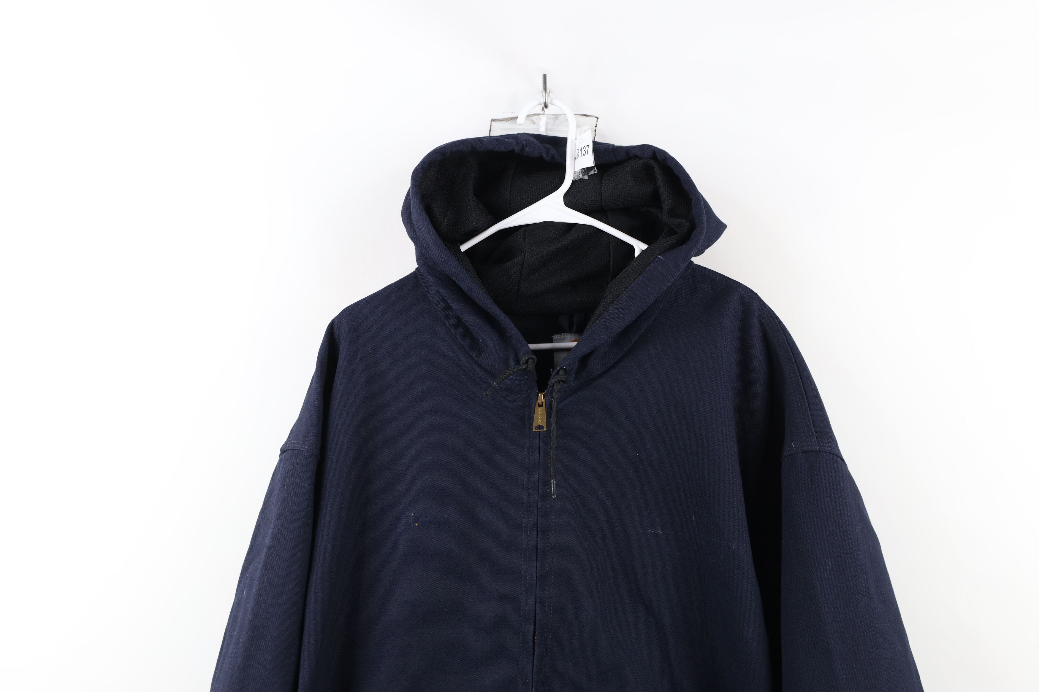 Carhartt × Vintage Vintage Y2K Carhartt Canvas Hooded Jacket Navy Blue USA Size US XXL / EU 58 / 5 - 2 Thumbnail
