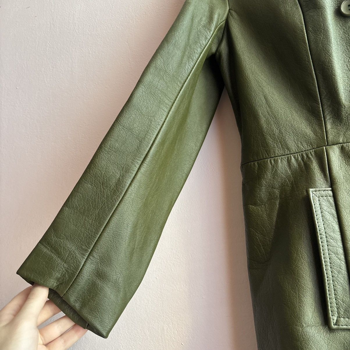 Vintage Vintage Green Leather Trench Coat Jacket Italy Hand Made Size XS / US 0-2 / IT 36-38 - 3 Thumbnail