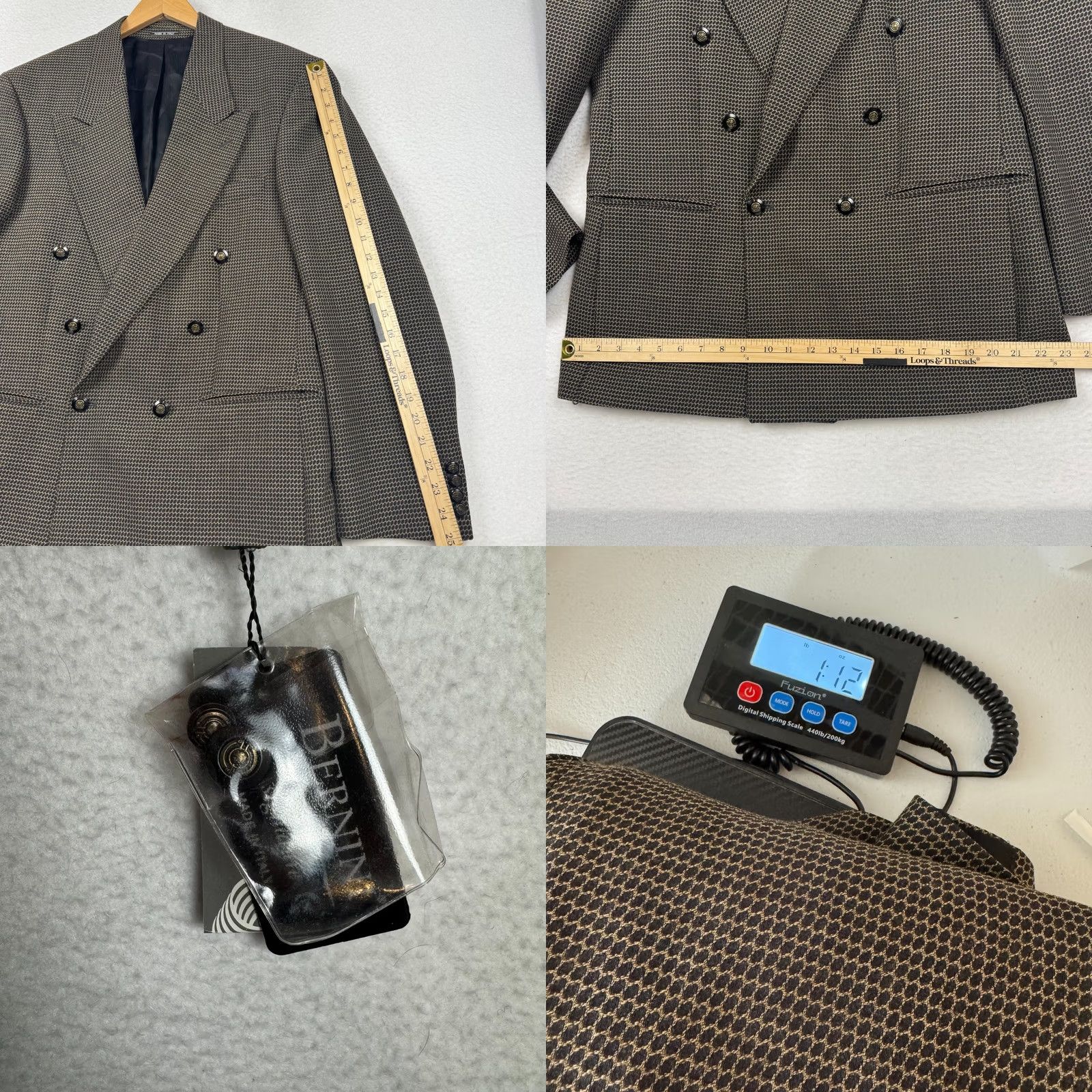 Doublet Bernini Wool 42 US/52 IT Double Breasted Blazer Coat Geometric 2 Piece Men Suit Jacket VINTAGE No Size 42R - 10 Thumbnail