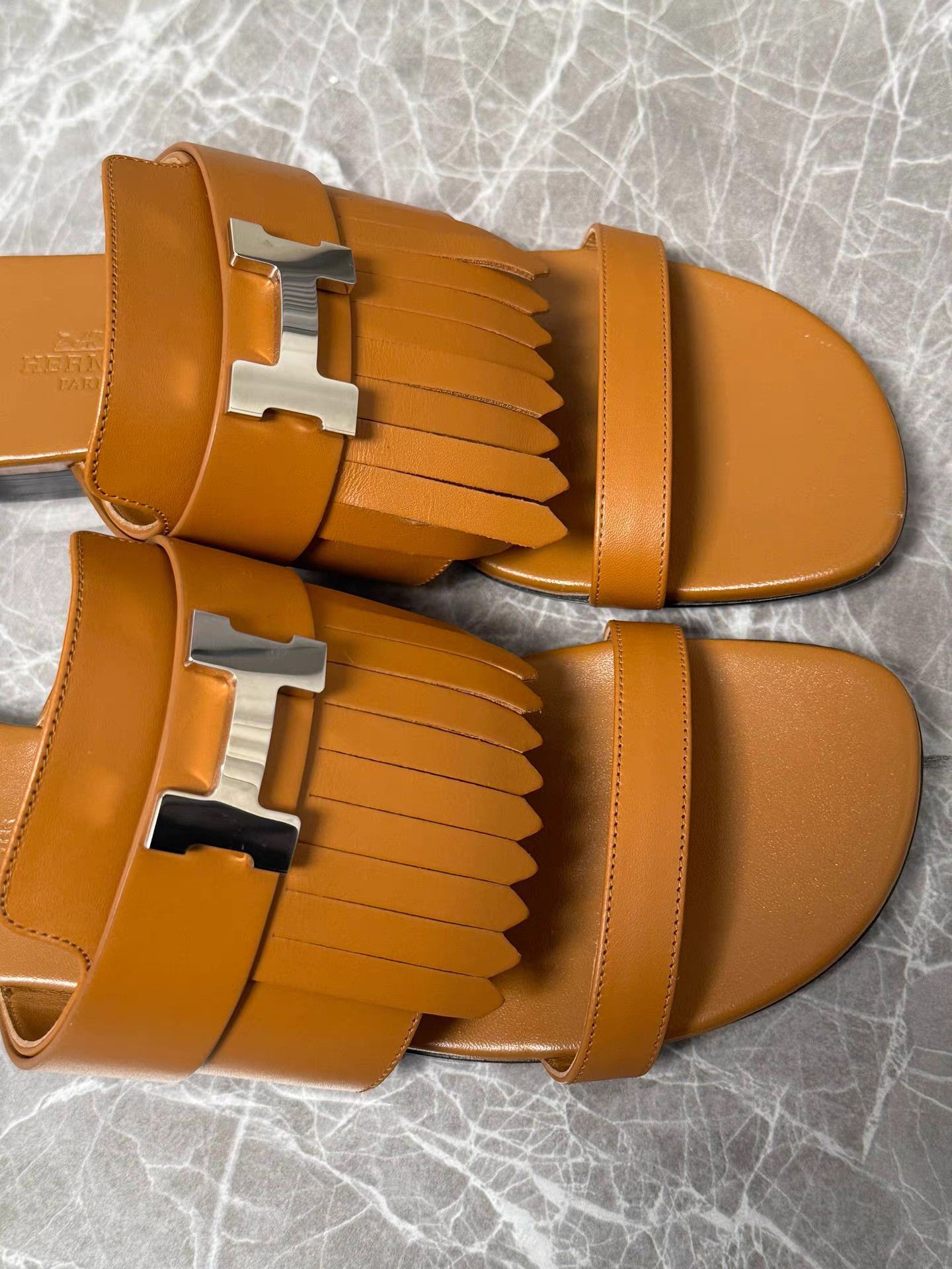 Hermes Hermes Brown Full Leather H Buckle Tassel Slides K6 Size US 7 / IT 37 - 8 Thumbnail