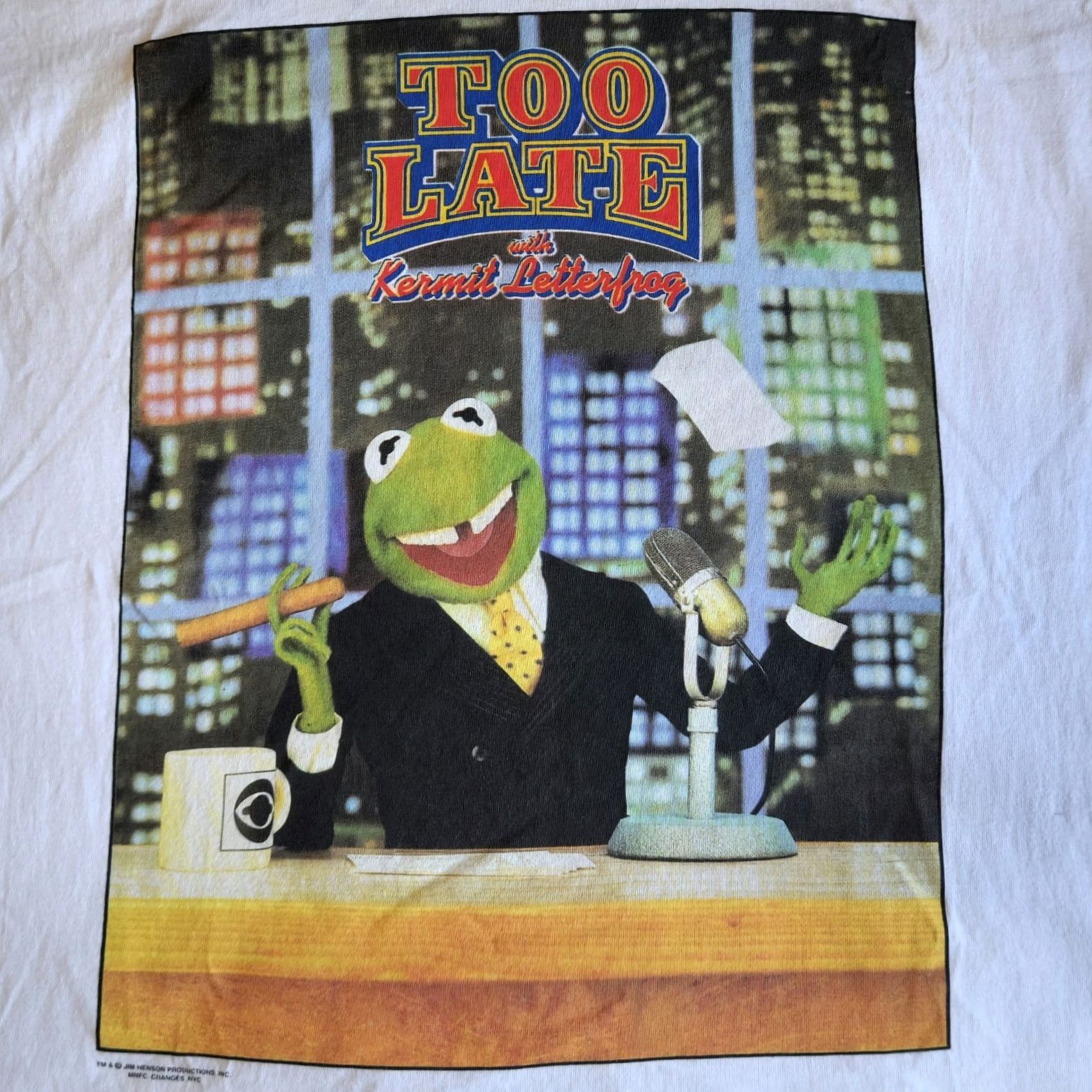 Lee VINTAGE Lee Kermit the Frog Too Late with Kermit Letterfrog White LG Graphic T-Shirt Men LG 90s Cartoon Retro Short Sleeve Crew Neck Cotton Size US L / EU 52-54 / 3 - 2 Thumbnail