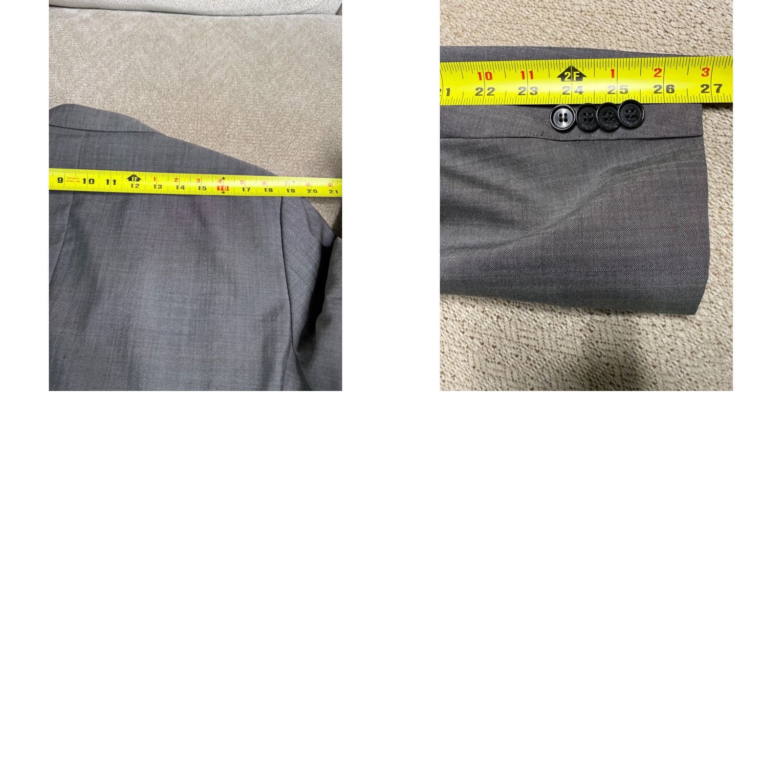 Hugo Boss HUGO BOSS Blazer Gray Wool Blazer Mens 42L Lined Notched Lapel Two-Button Closure Flap Pockets Single-Breasted Formal Workwear 42L Mens Blazer Size 42R - 9 Thumbnail