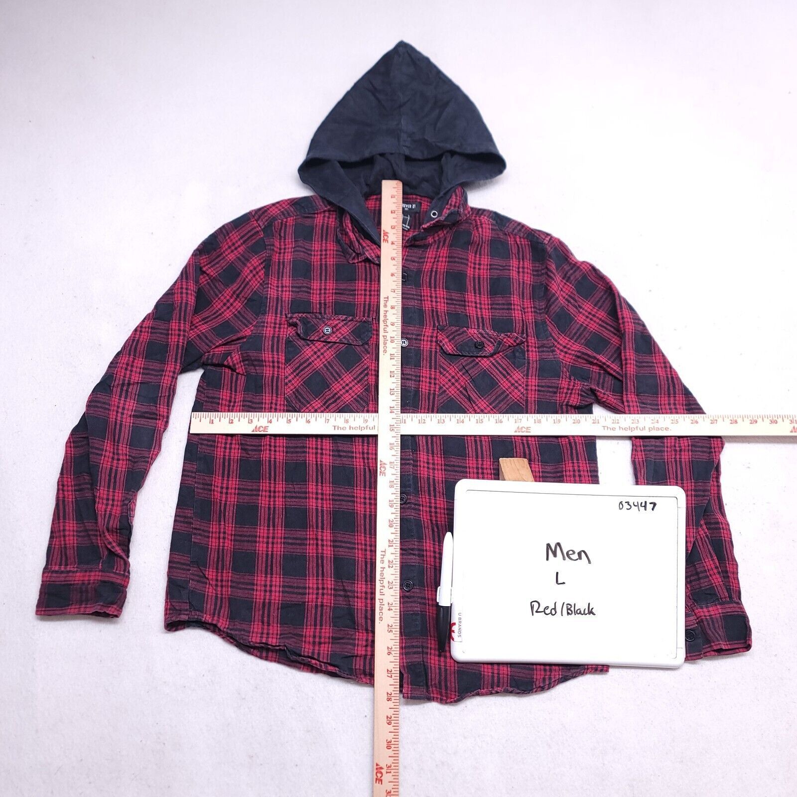 Forever 21 Forever 21 Casual Button Hoodie Mens Size Large L Red Plaid Size US L / EU 52-54 / 3 - 2 Thumbnail