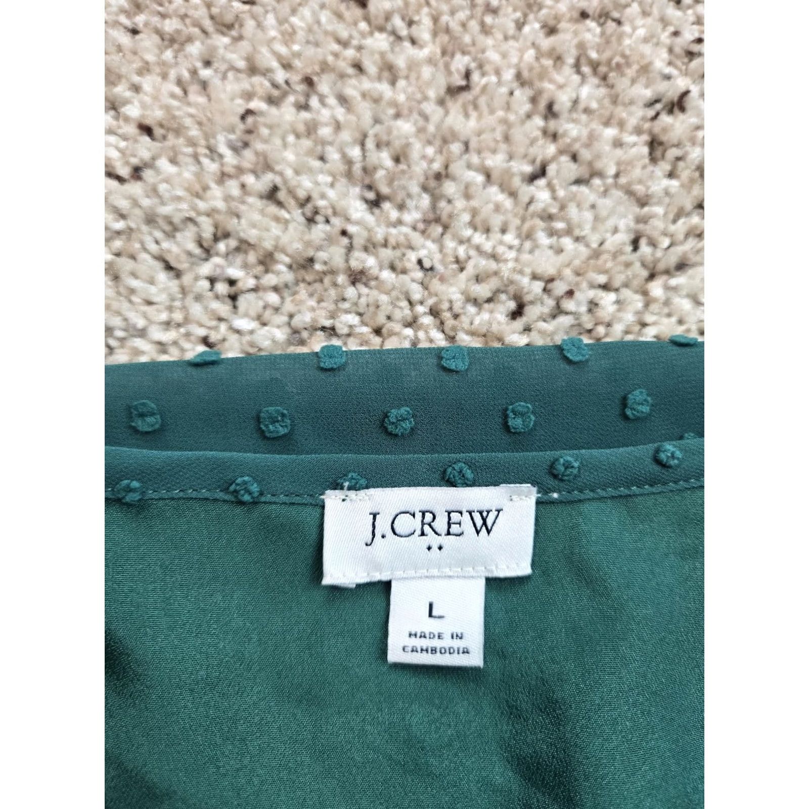 J.Crew J.Crew Blouse Womens L Green V Neck Long Sleeve Textured Polka Dot Top Size L / US 10 / IT 46 - 3 Thumbnail