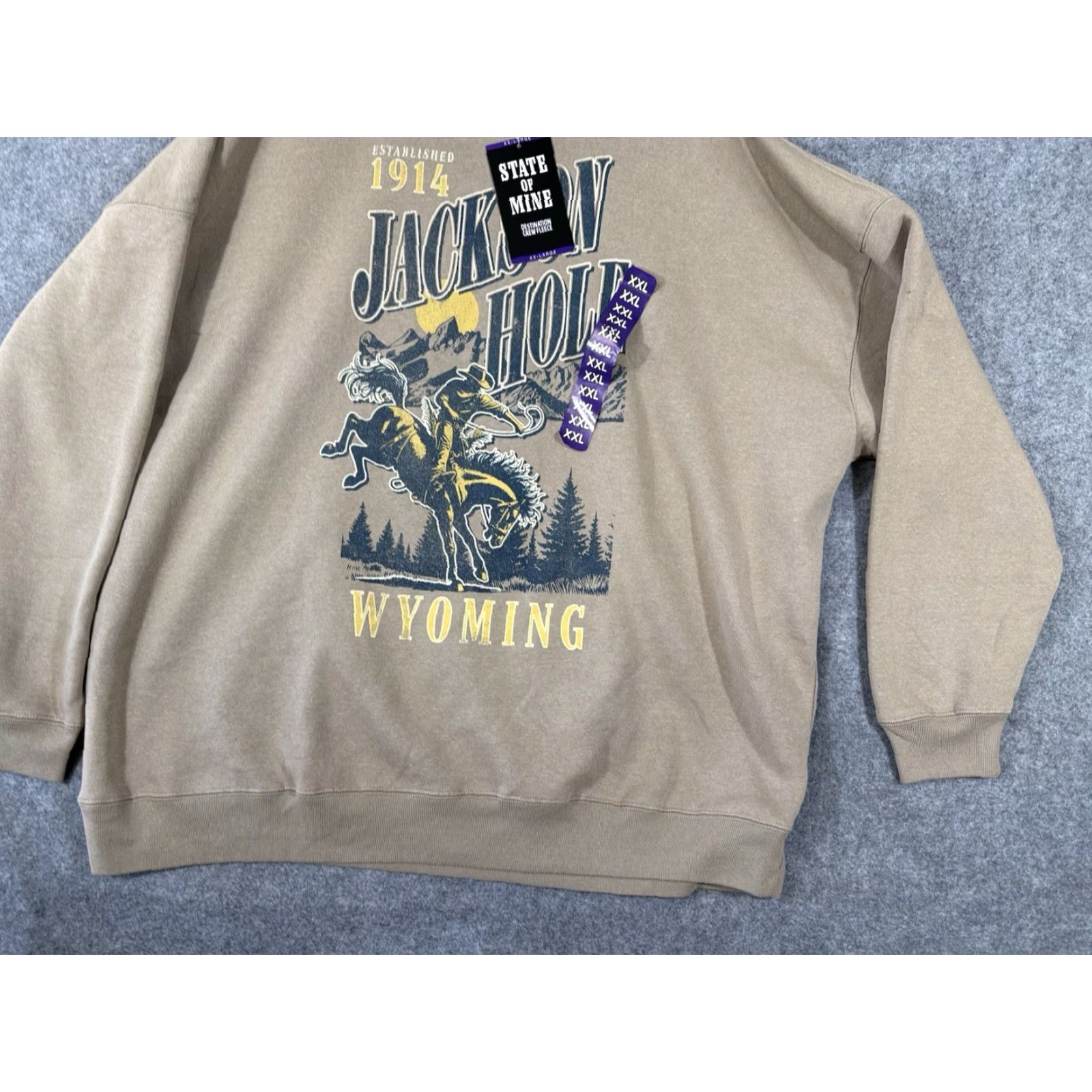 Vintage State Of Mine Sweatshirt Men 2XL Jackson Hole Wyoming Taupe Fleece Cotton NWT Pullover Size US XXL / EU 58 / 5 - 3 Thumbnail