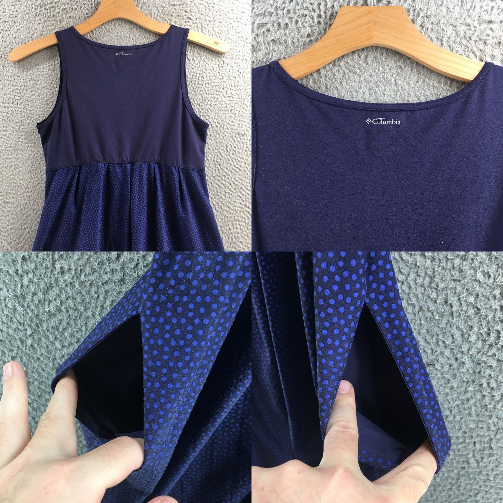Vintage Columbia Dress Womens M Navy Omni-Shade Sleeveless Pocketed Polka Dot Skirt Dress Size 32" / US 10 / IT 46 - 8 Thumbnail