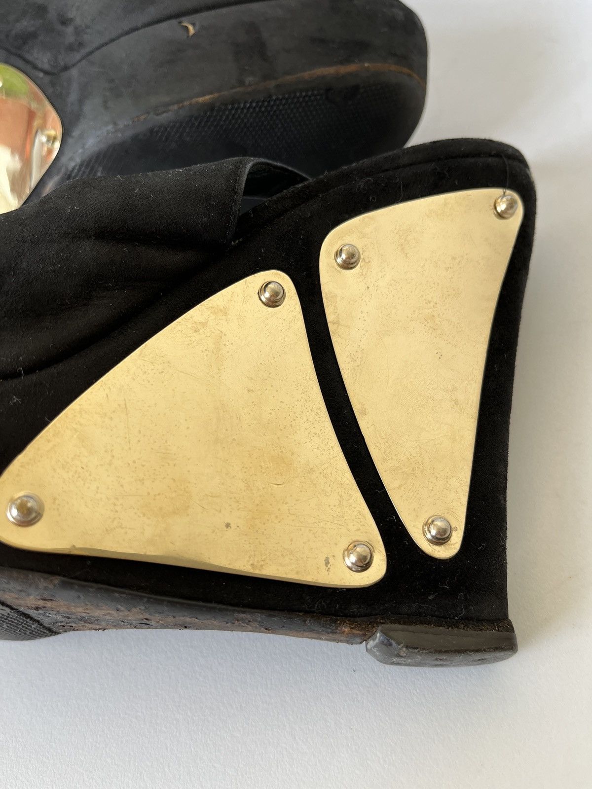 Gucci Gucci Suede Peep Toe Gold Metals Size US 5 / IT 35 - 3 Thumbnail
