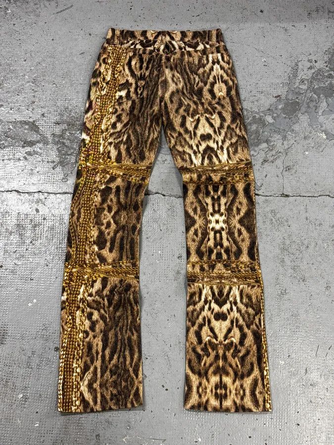 Roberto Cavalli 2000s Roberto Cavalli Leopard & Gold Chains Pants Size 24" / US 00 / IT 34 - 5 Thumbnail