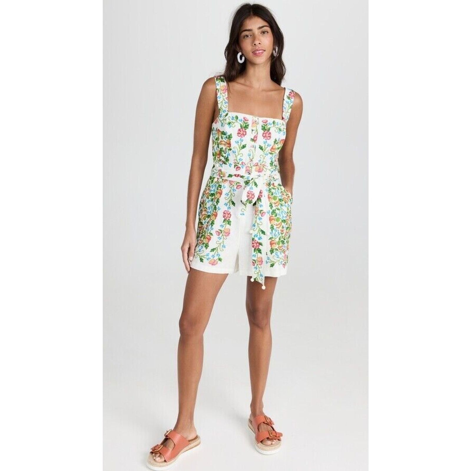 Farm Rio Farm Rio Floral Romance Linen Romper Size XS Size 28" / US 6 / IT 42 - 8 Thumbnail