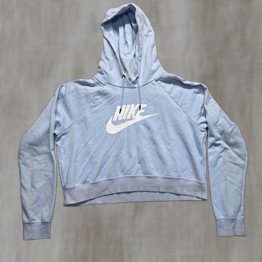 Nike Nike Shirt Women L Blue Pullover Hoodie Logo Embroidered All Seasons Hooded Cropped Sweater Casual 90s? Size L / US 10 / IT 46 - 1 Thumbnail