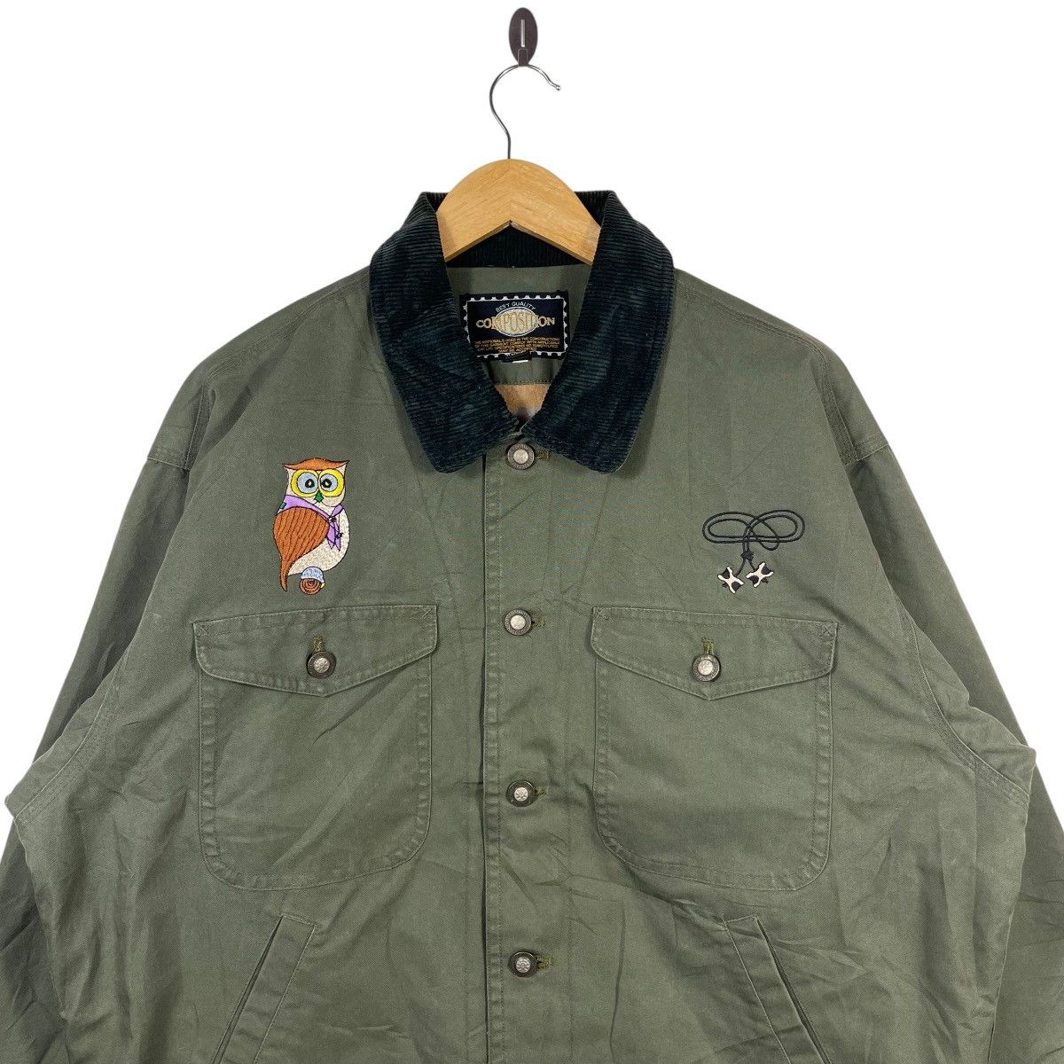 Vintage Vintage Composition Owl Patch Corduroy Collar Work Jacket Size US XL / EU 56 / 4 - 2 Thumbnail