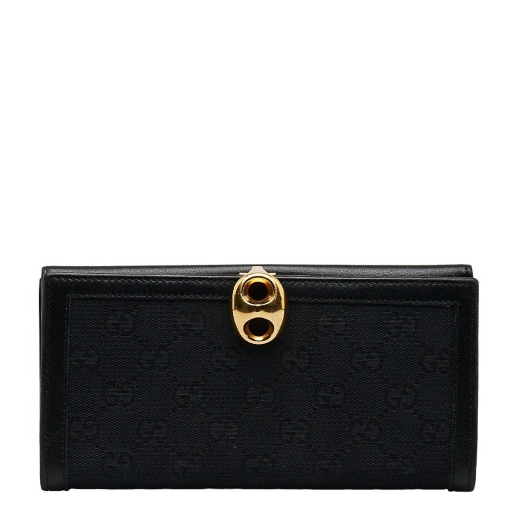 image of Gucci GG Canvas Long Wallet 159641 Black Leather Women's Gucci
