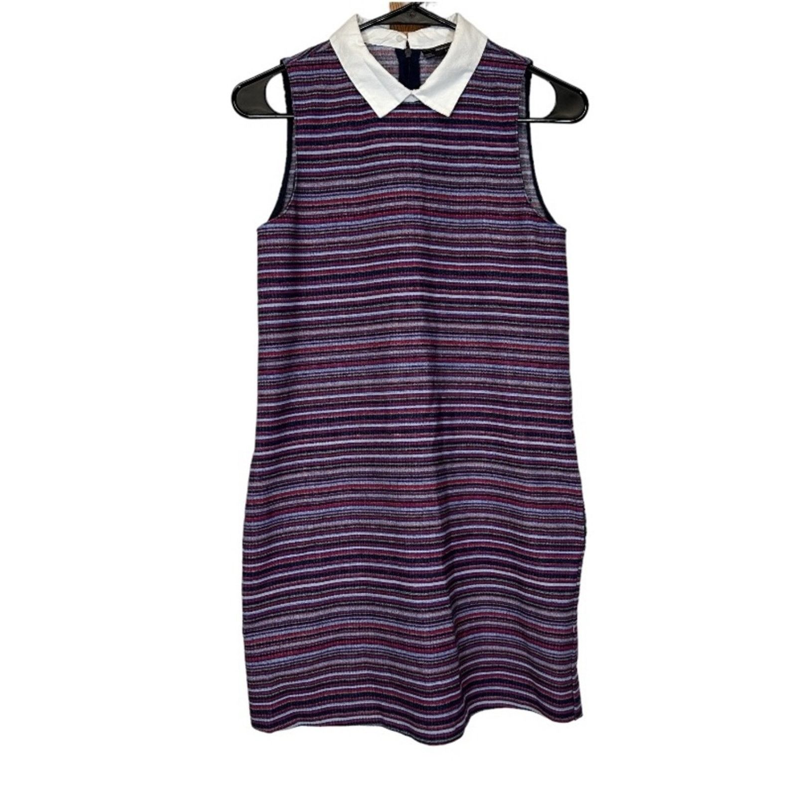Zara Zara Purple Black Striped Collared Sleeveless Dress Size XS Size XS / US 0-2 / IT 36-38 - 1 Thumbnail