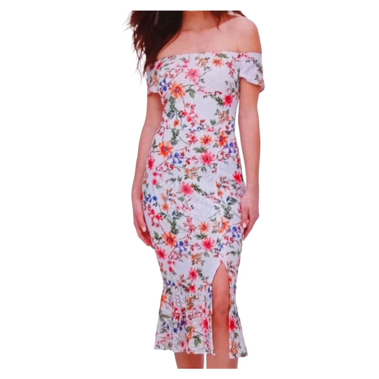 Guess Guess White Red Floral Off-The-Shoulder Midi Dress size 14 Size XL / US 12-14 / IT 48-50 - 15 Thumbnail
