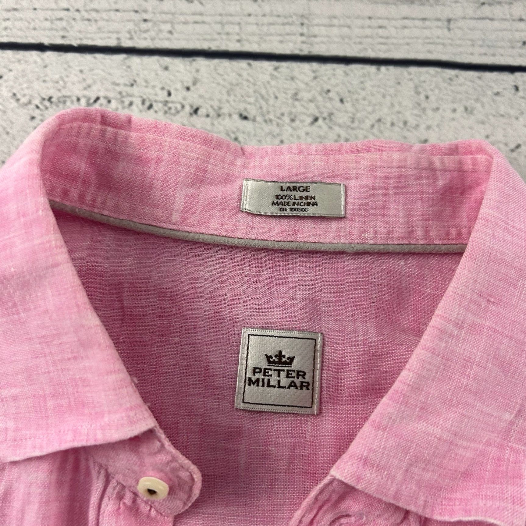 Peter Millar Peter Millar Shirt Men L Pink Linen Short Sleeve Button-Up Solid 100% Linen Size US L / EU 52-54 / 3 - 2 Thumbnail