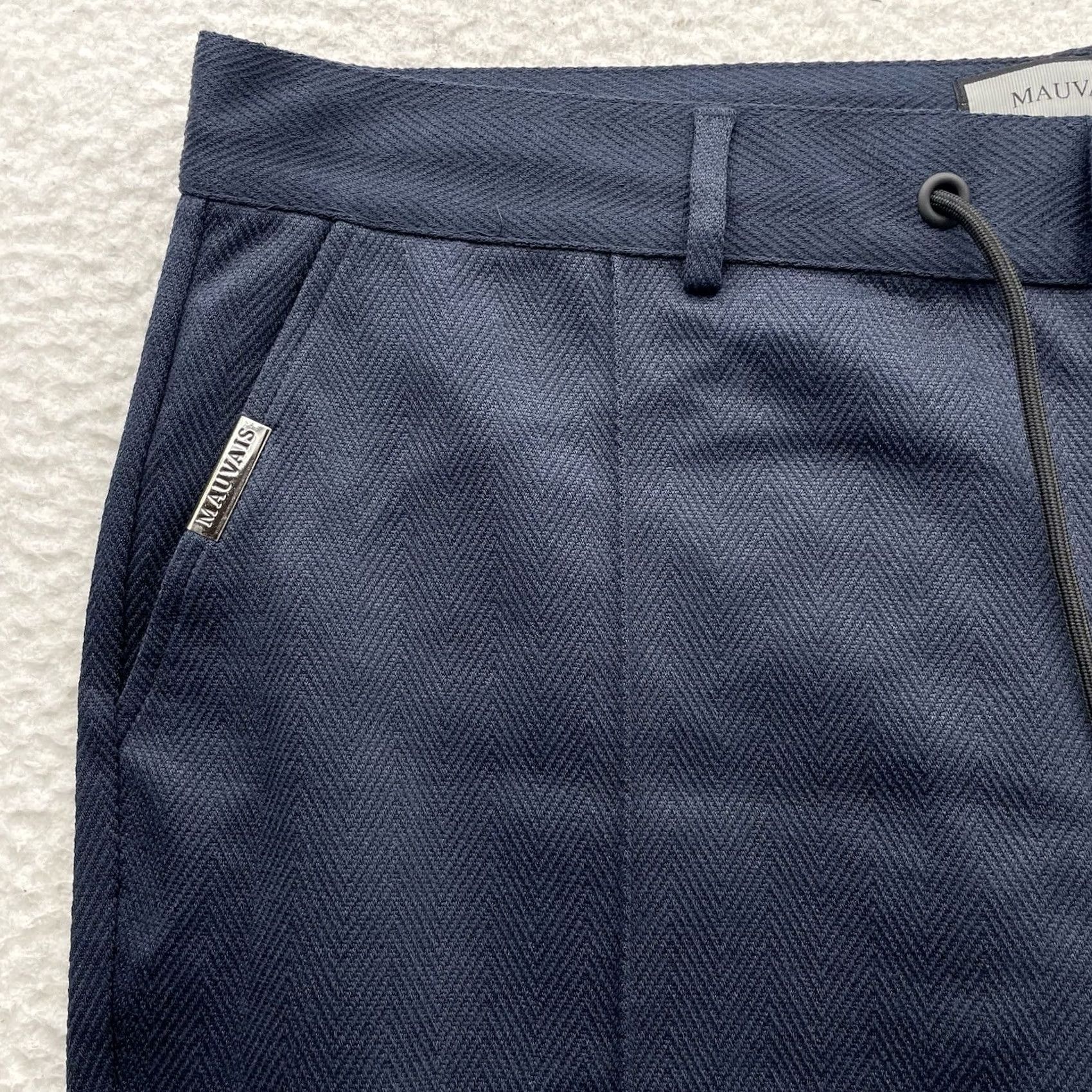 Vintage Mauvais Pants Mens 40x29 Navy Blue Herringbone Cotton Blend Trousers Resort Size US 40 / EU 56 - 4 Thumbnail