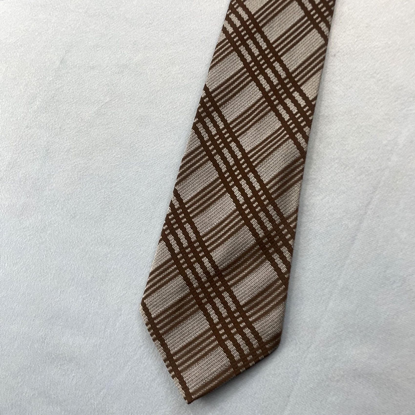 MCM vtg 1970s Woven Tie Textured Silver Gray Brown Cyber Plaid MCM Cowboy 3.5x58" Capsule Necktie Size ONE SIZE - 3 Thumbnail
