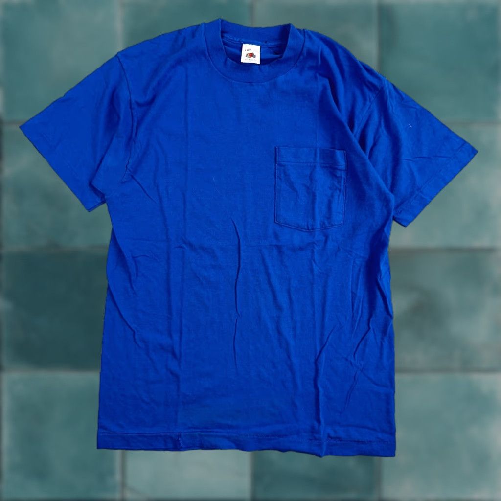 Fruit Of The Loom VINTAGE Fruit of the Loom T-Shirt USA Pocket Blue 90s 80s 70s Short Sleeve Crew Neck Mens L Classic Solid Size US L / EU 52-54 / 3 - 1 Thumbnail