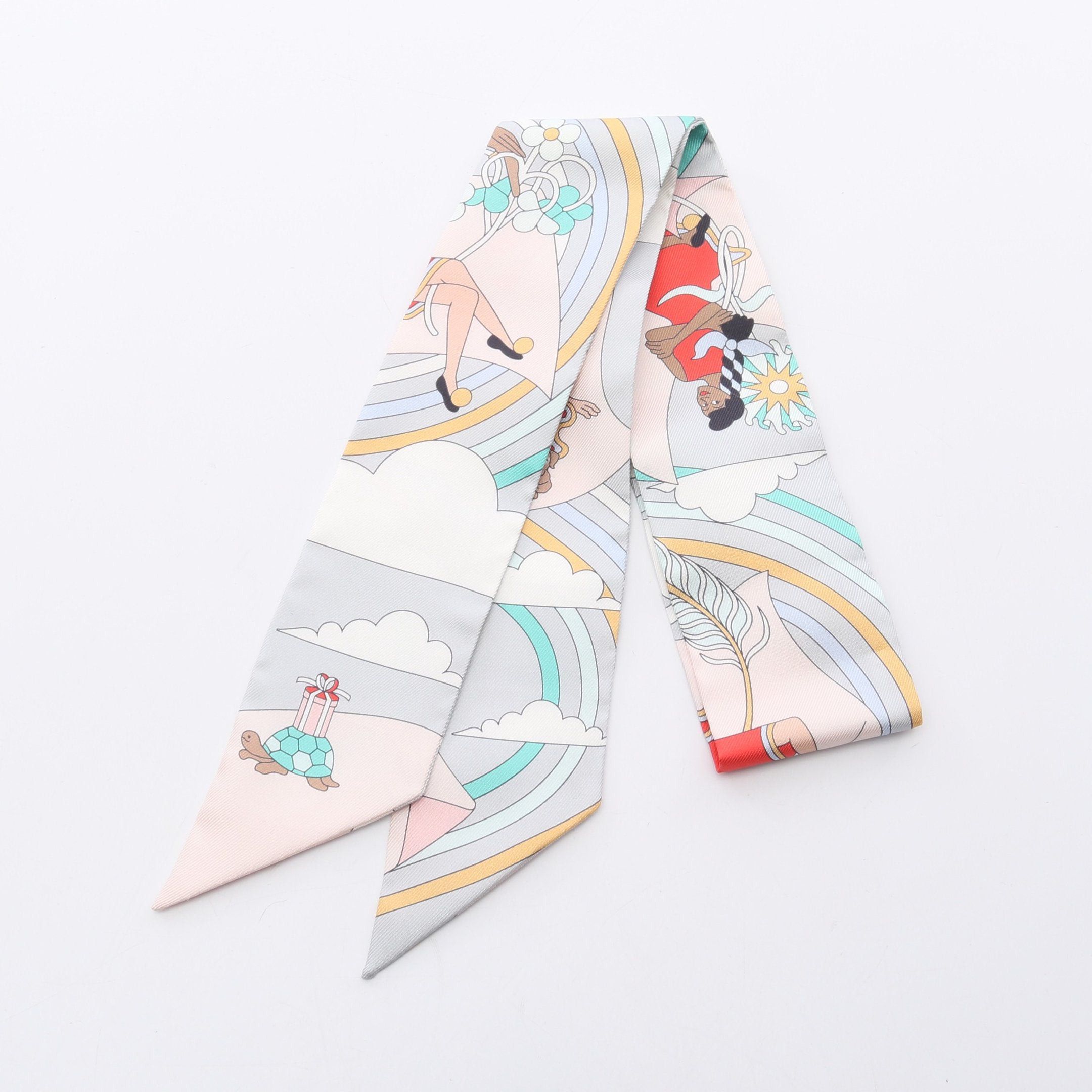 Hermes Hermes Twilly Carres Volants Ribbon Scarf Silk Light Pink Multicolor Size ONE SIZE - 1 Thumbnail