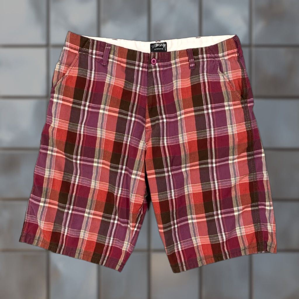 Vintage Stussy Shorts Mens 36 Red Plaid 12" Skate Golf Casual Streetwear Y2K Size US 36 / EU 52 - 1 Thumbnail