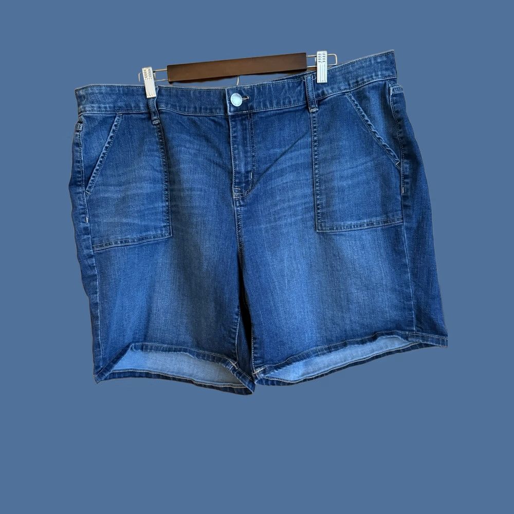 Vintage Lane Bryant Womens Blue Denim Jean Shorts Size 20 Festival Beach Concert Raw Hem Size 42" / US 20 - 1 Thumbnail