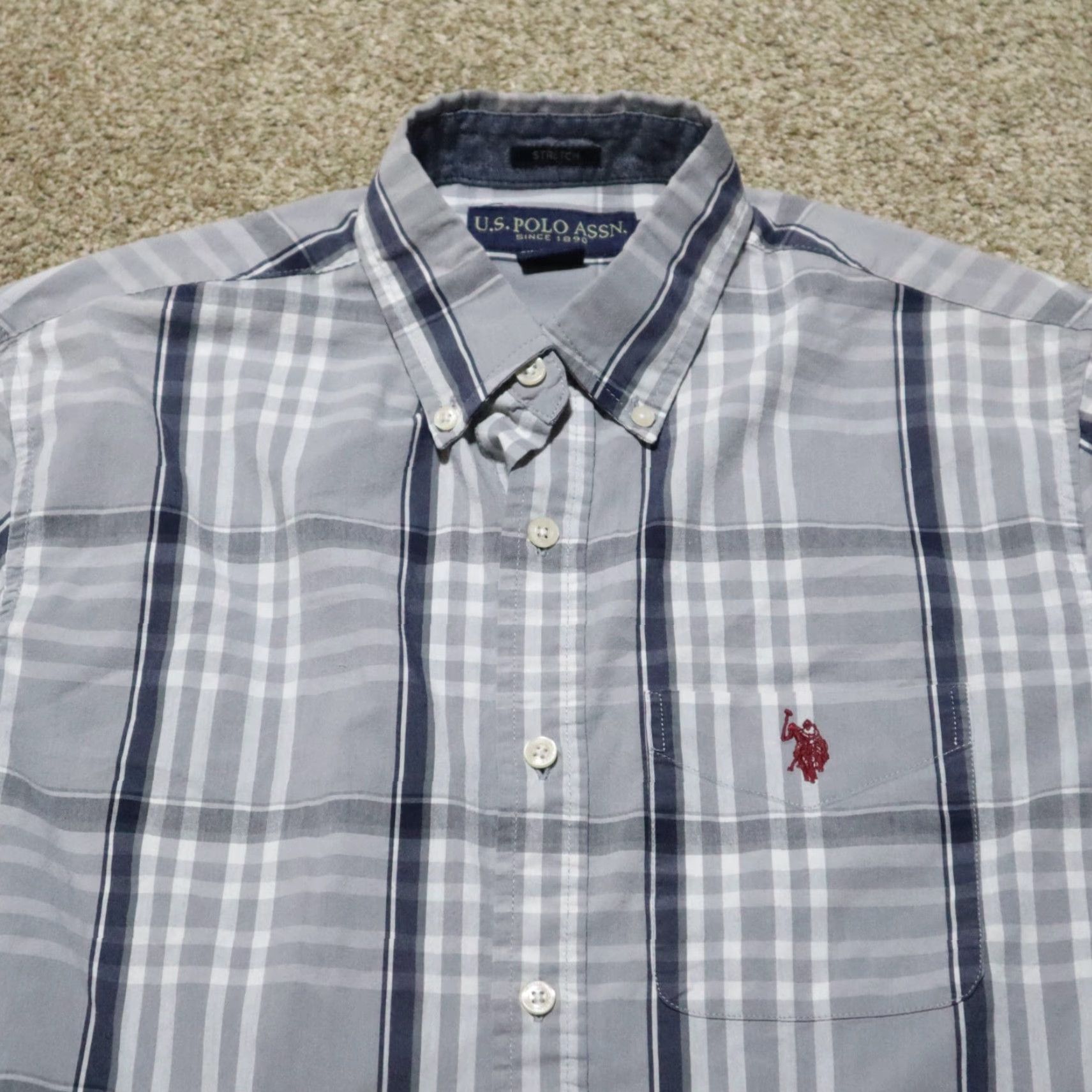 U.S. Polo Assn. US Polo Assn. Shirt Button-Up Plaid Gray/Navy Men Small Size S Color Multicolor Modern Classic Size US S / EU 44-46 / 1 - 2 Thumbnail