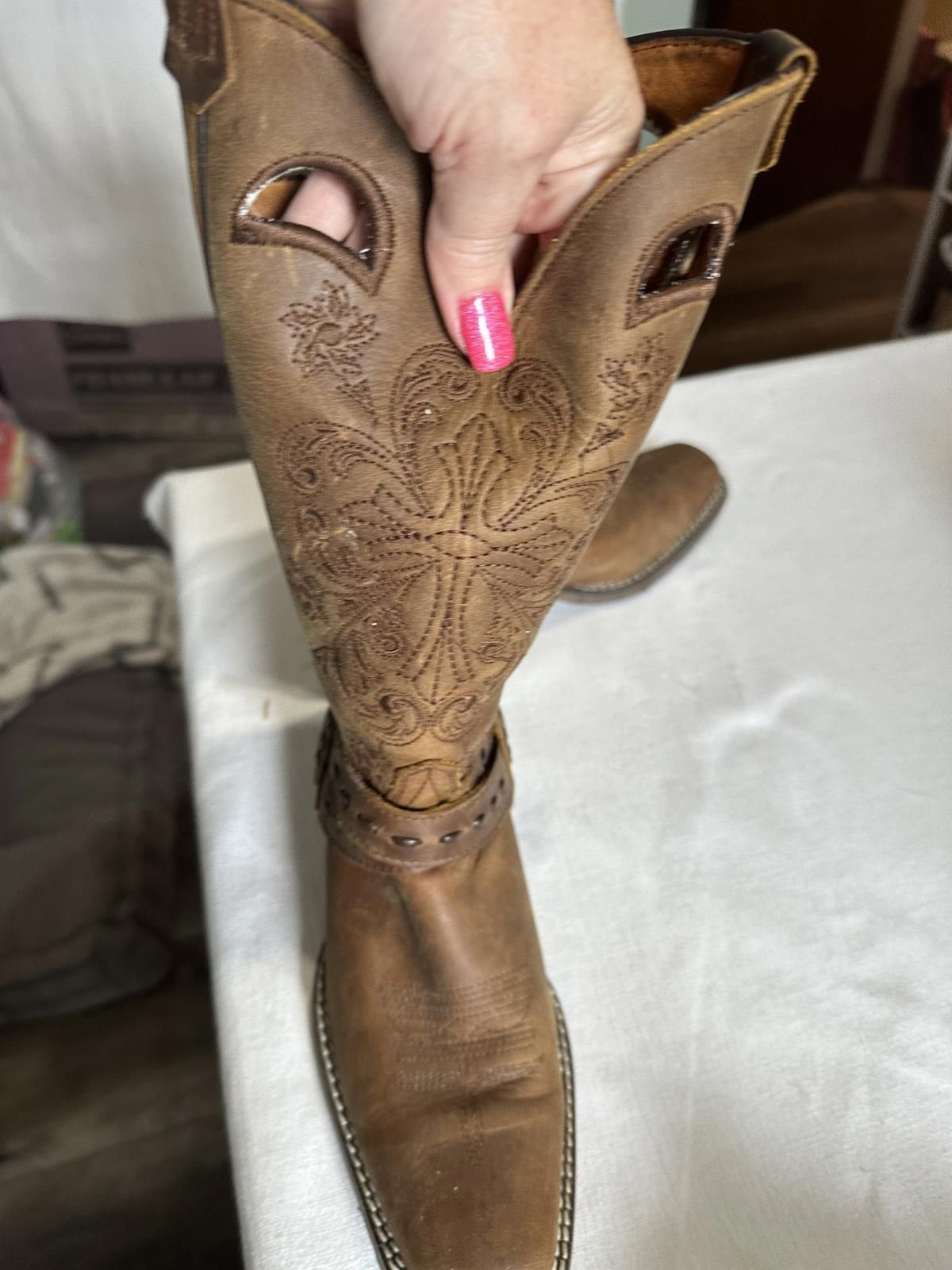 Designer Brown Leather Cowboy Boots with Intricate Embroidery Size US 7.5 / IT 37.5 - 3 Thumbnail