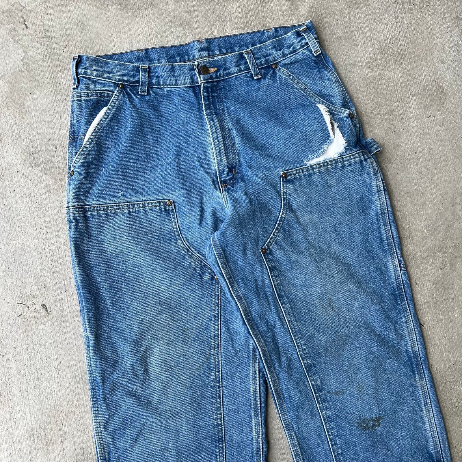 Carhartt × Vintage Carhartt blue denim jeans double knee work carpenter pants Size US 33 - 2 Thumbnail